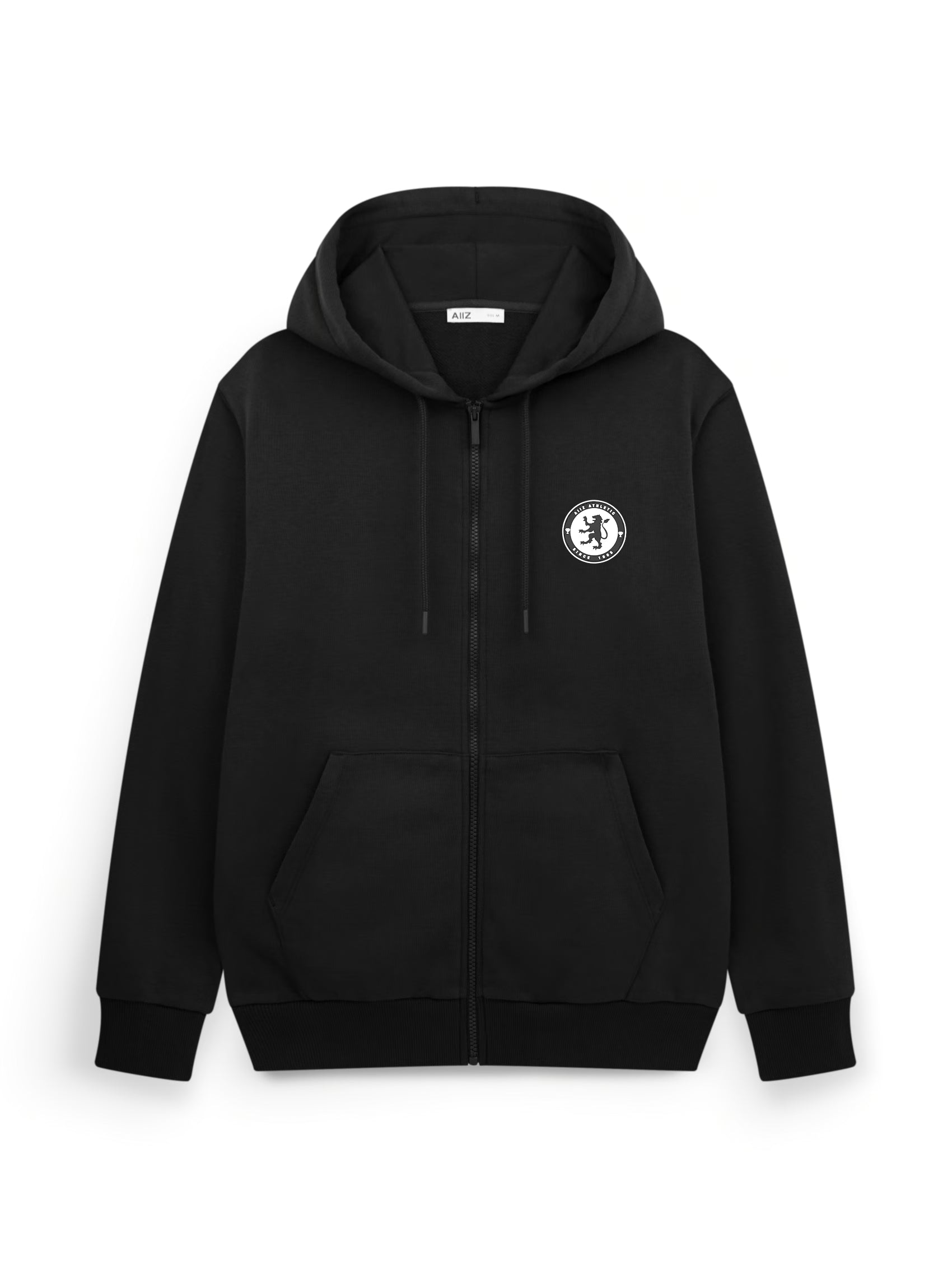 AIIZ Men’s Logo Silicon French terry Zipper Hoodie (Black / S)