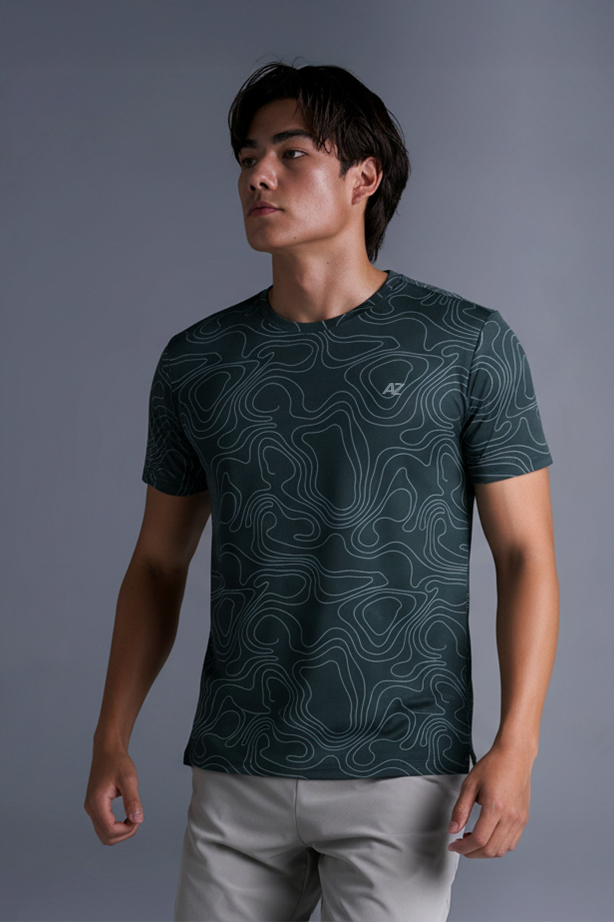 AIIZ Men's Quick Dry Active Printed T-Shirt (Dark Green / S)