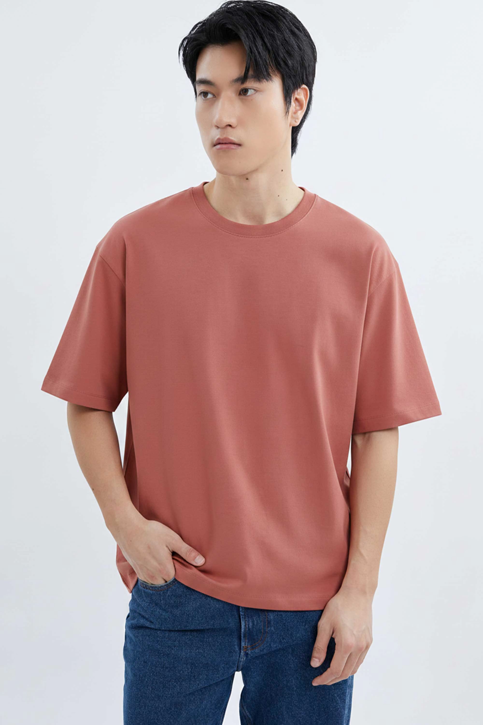 AIIZ Men's Relaxed Crew Neck T-Shirt (Dark Orange / S)