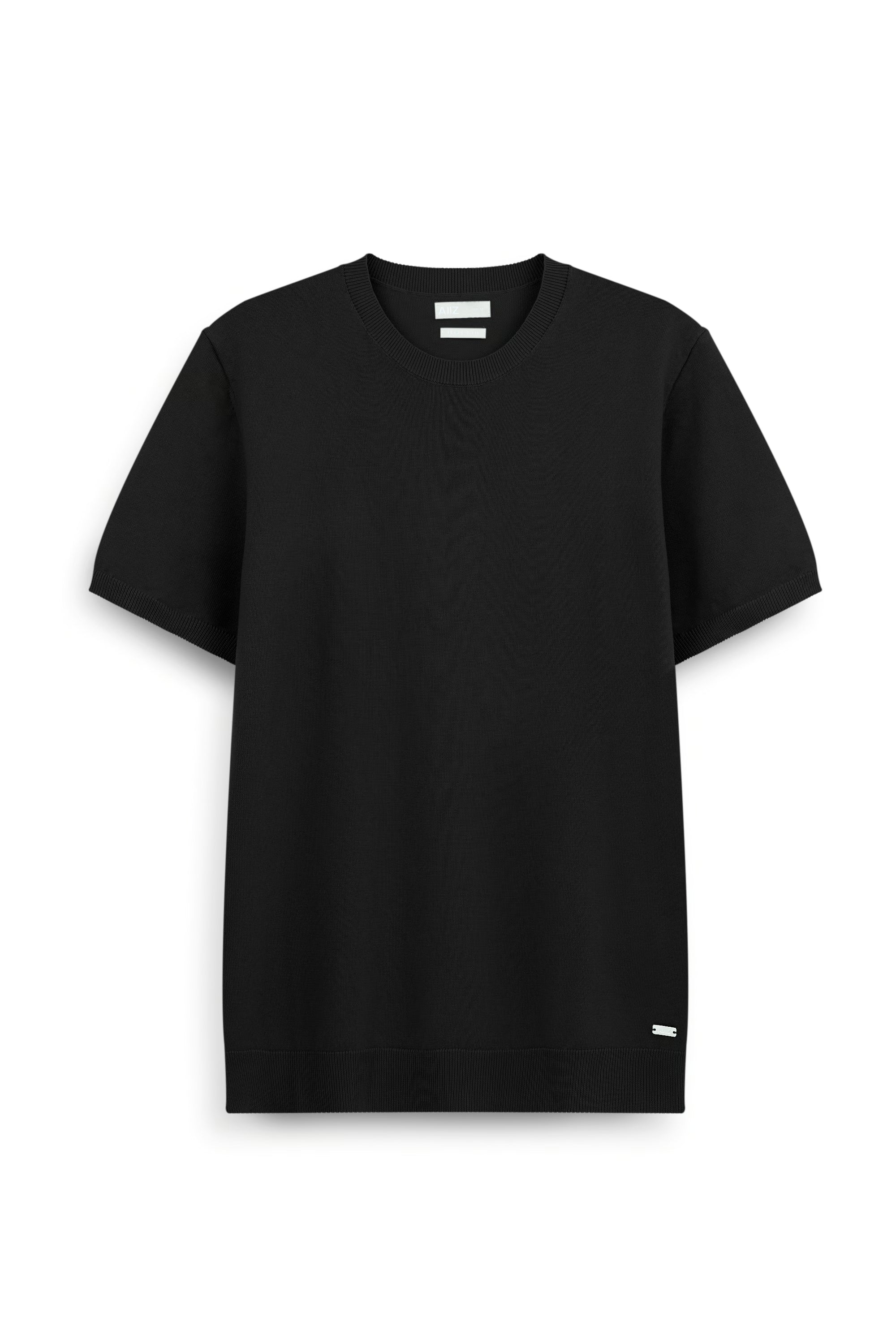 AIIZ Men's Solid Round Neck T-Shirt Sweater (Black / S)