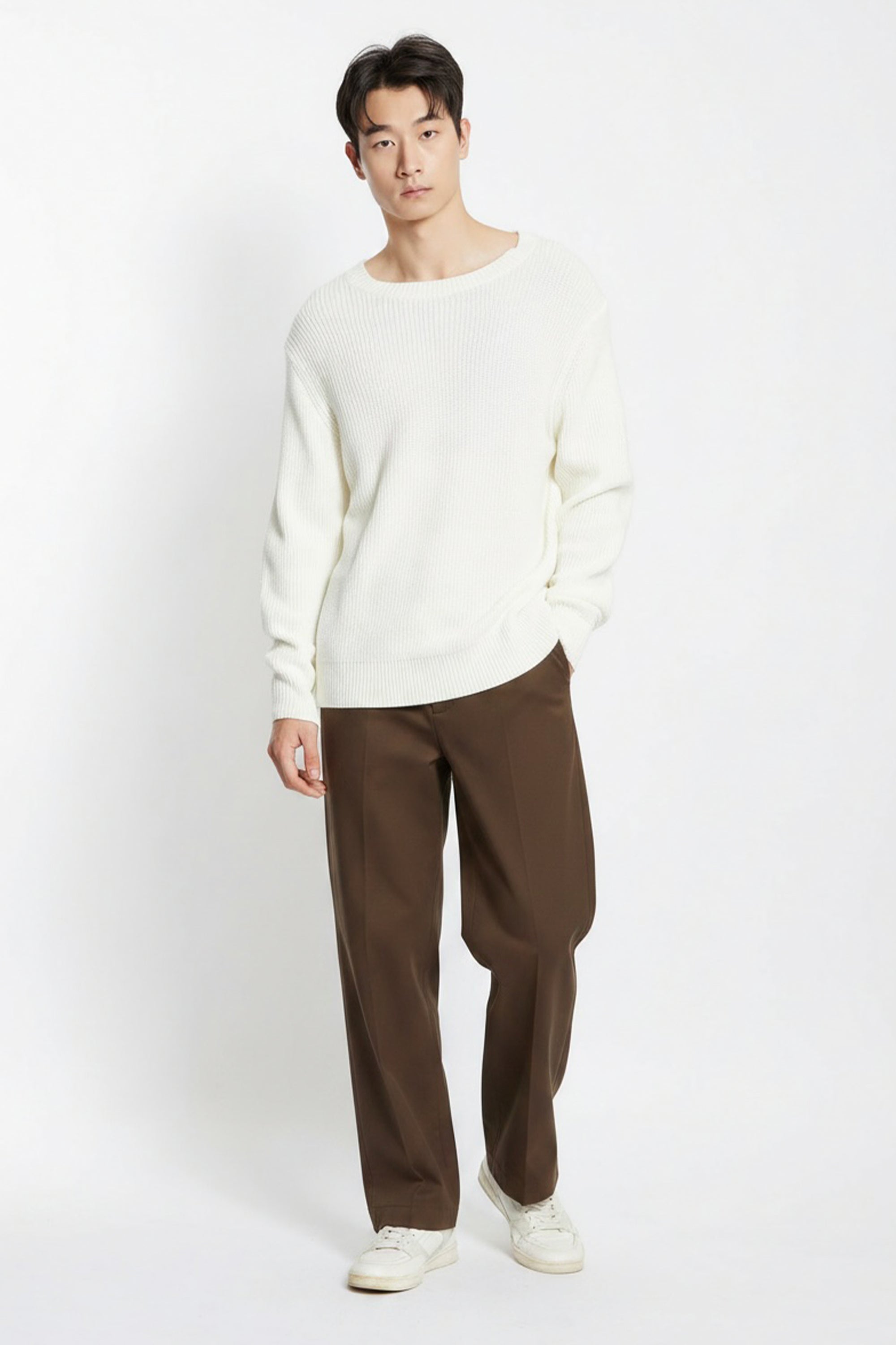 AIIZ Men's Regular Fit Comfort Trousers (Brown / 30)