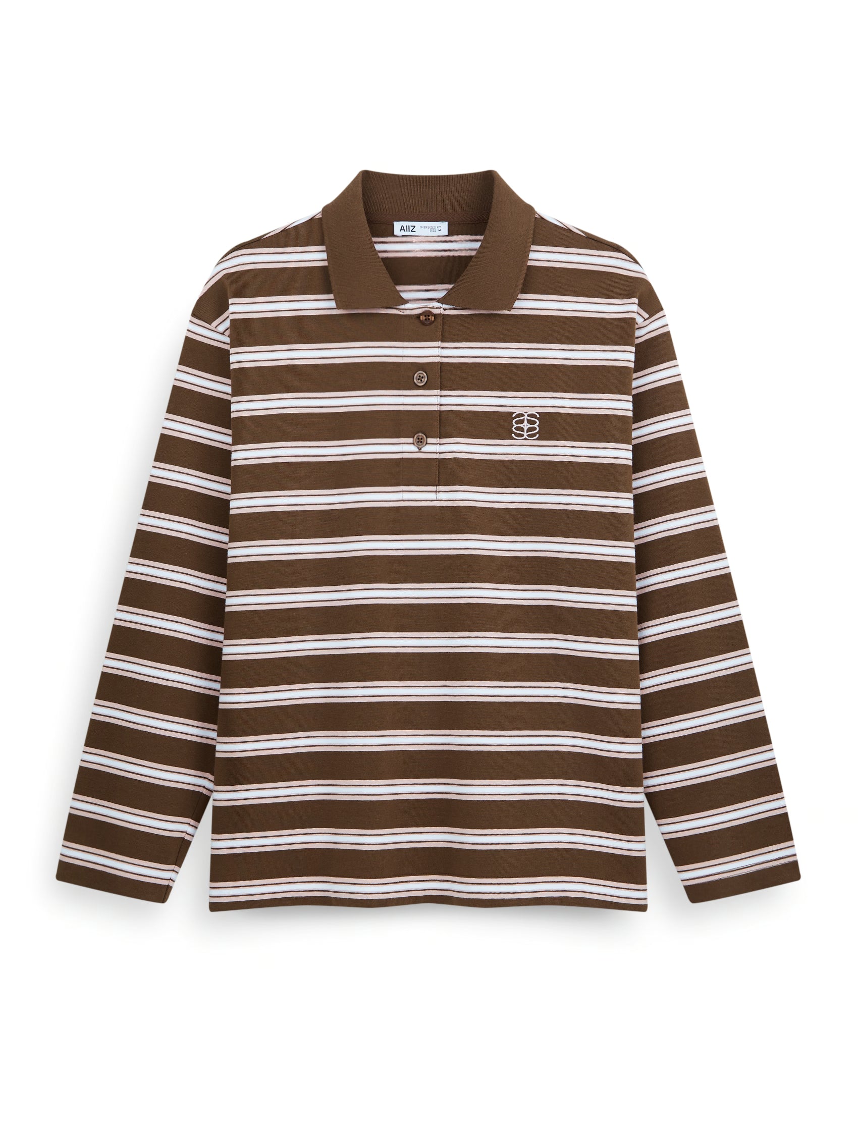 AIIZ Women's Striped Long Sleeve Polo Shirt