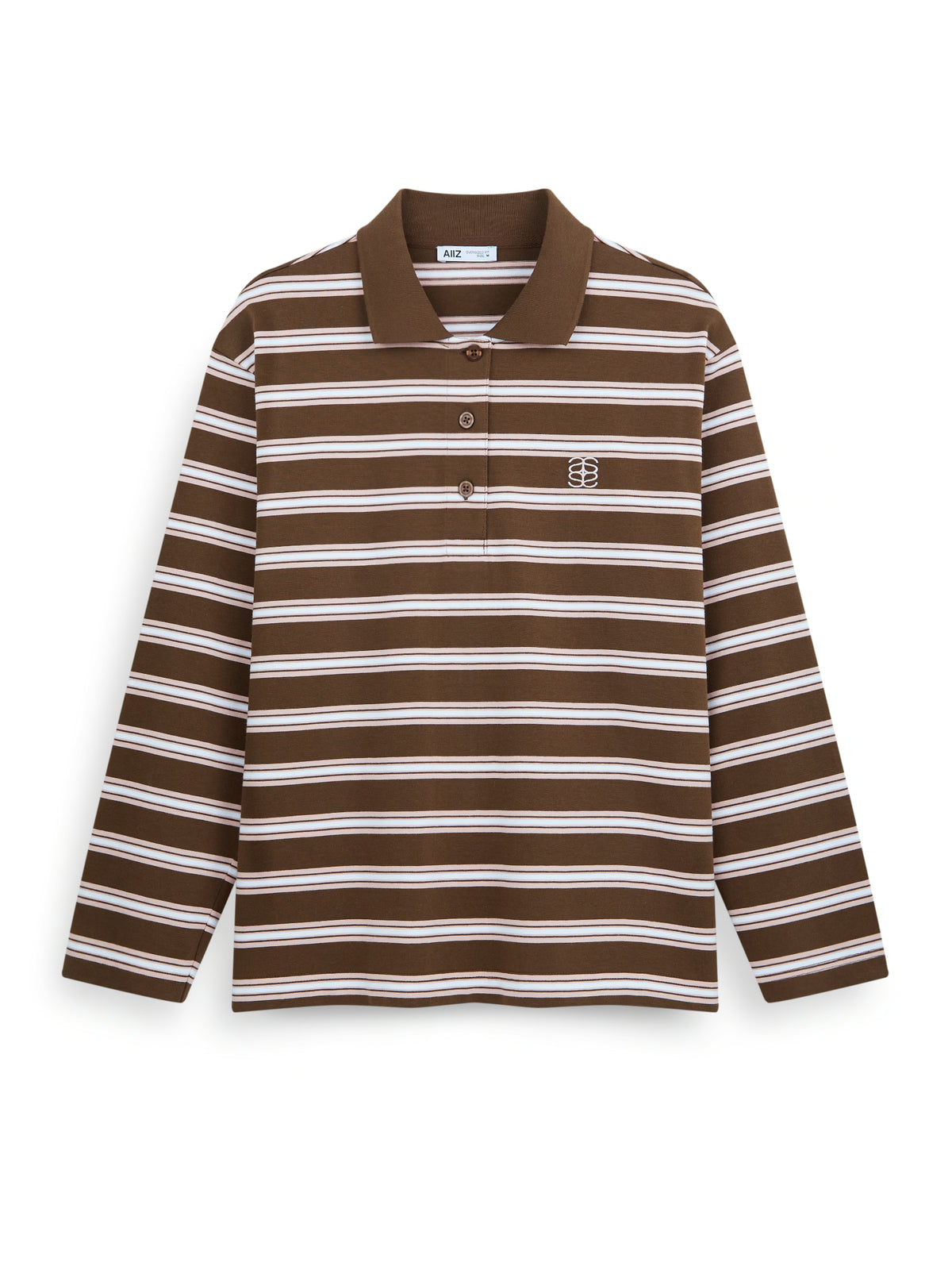 AIIZ Women's Striped Long Sleeve Polo Shirt