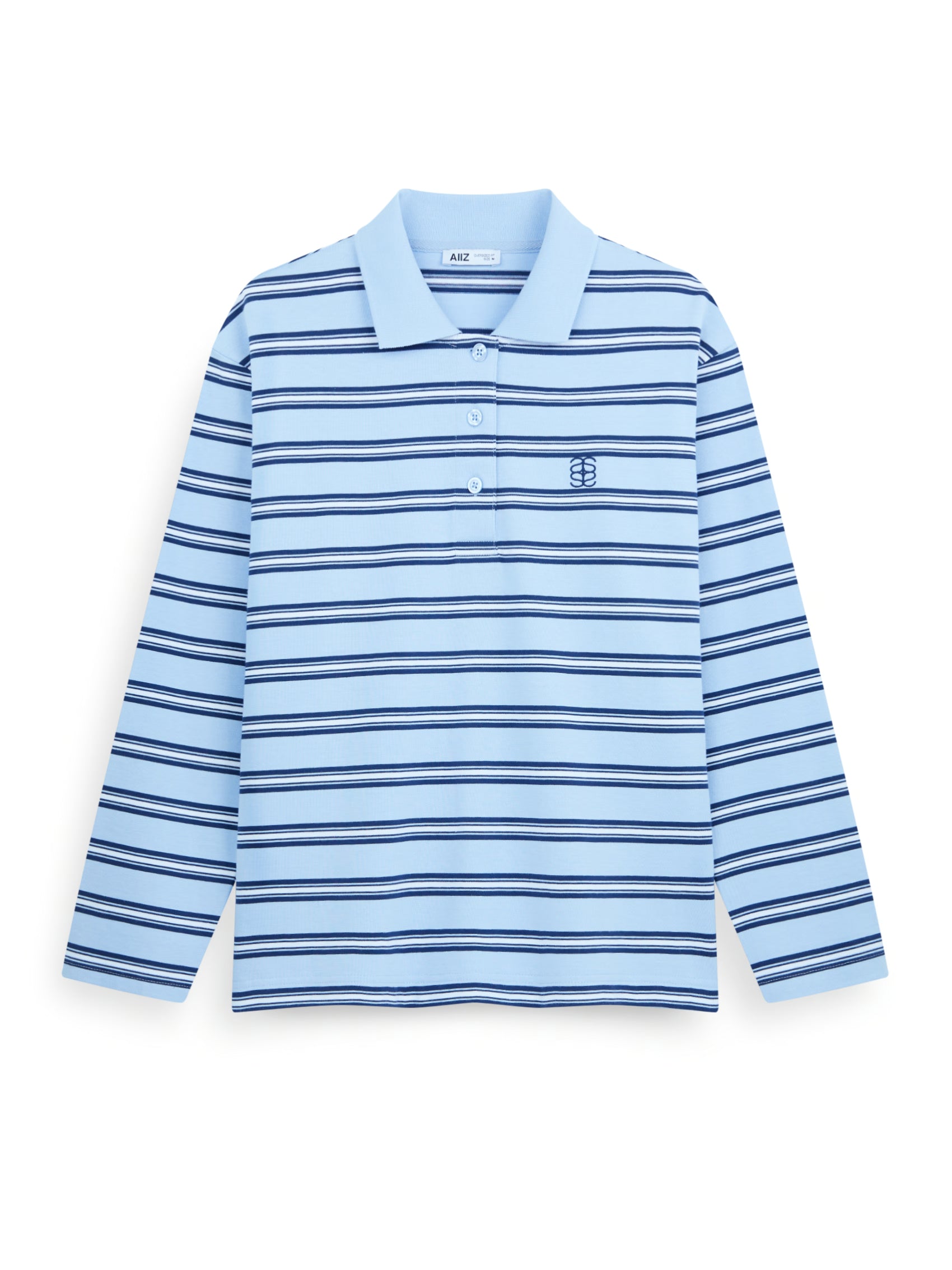 AIIZ Women's Striped Long Sleeve Polo Shirt (Blue / S)