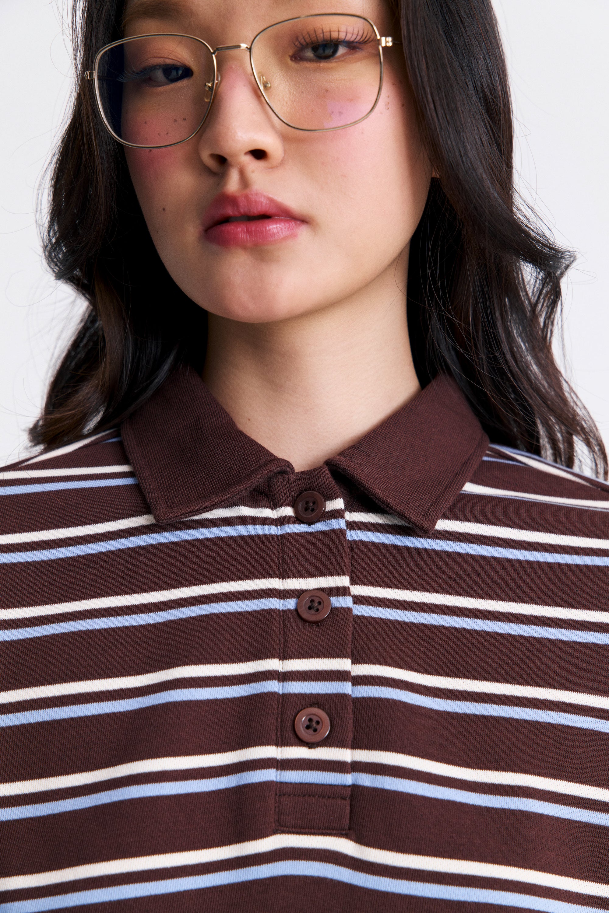 AIIZ Women's Striped Long Sleeve Polo Shirt