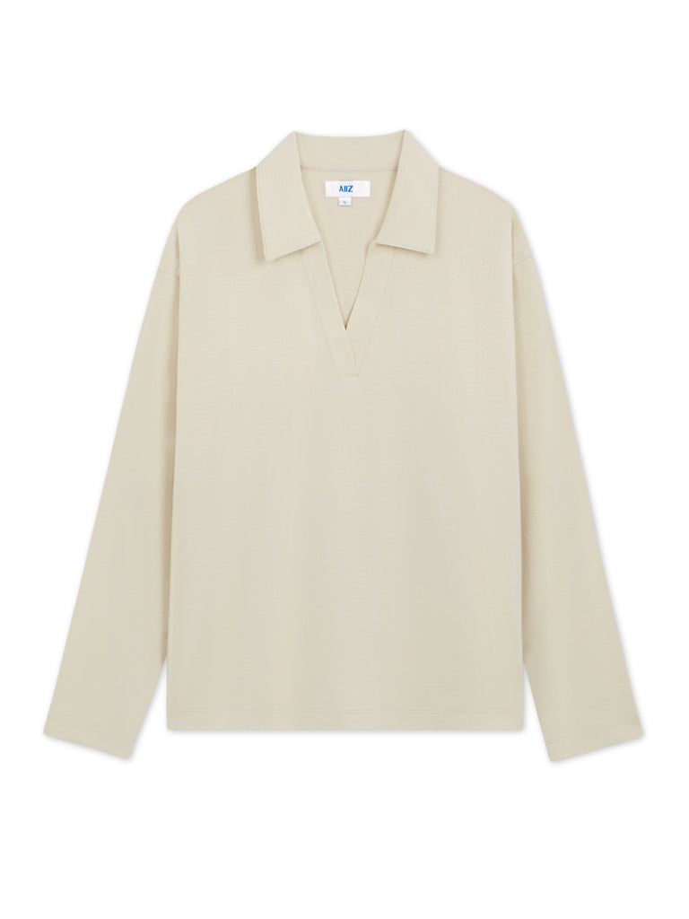 Women's Open Collar Polo Shirt (Beige / S)