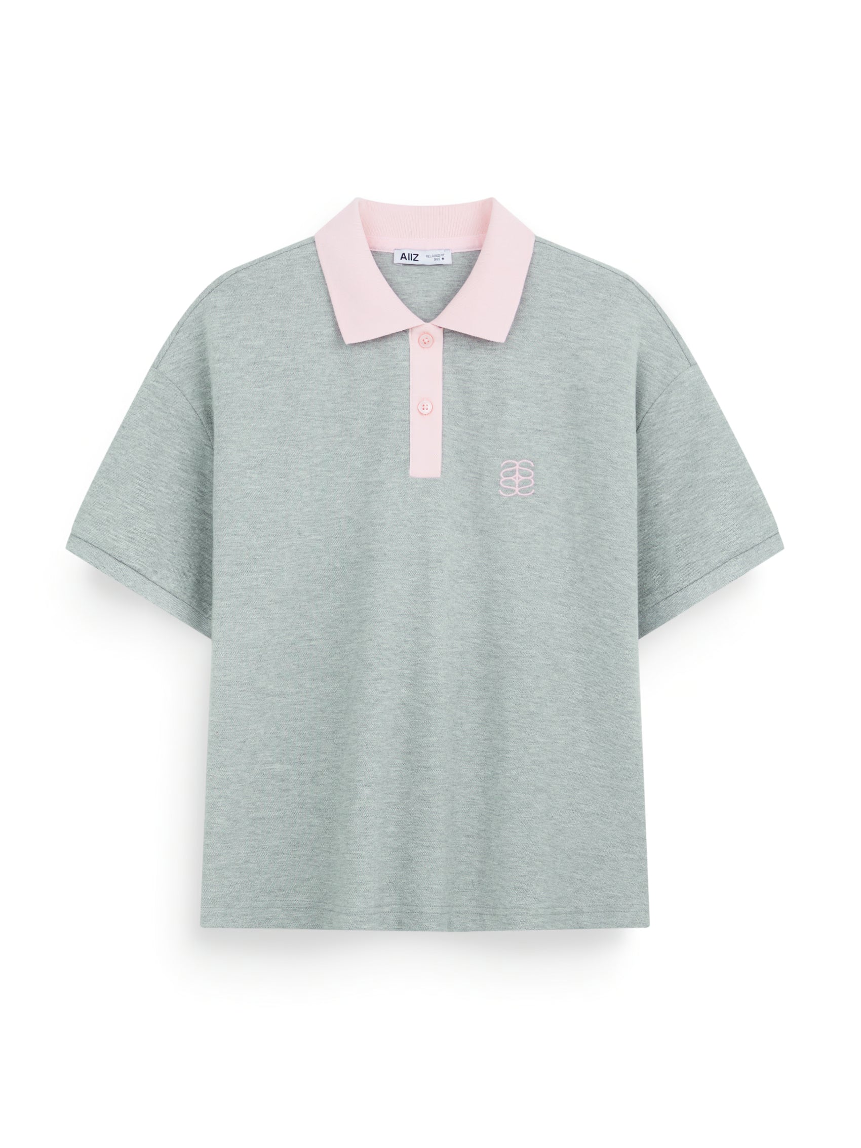 AIIZ Women’s Contrast Collar Polo Shirt (Top Dyed Grey / S)