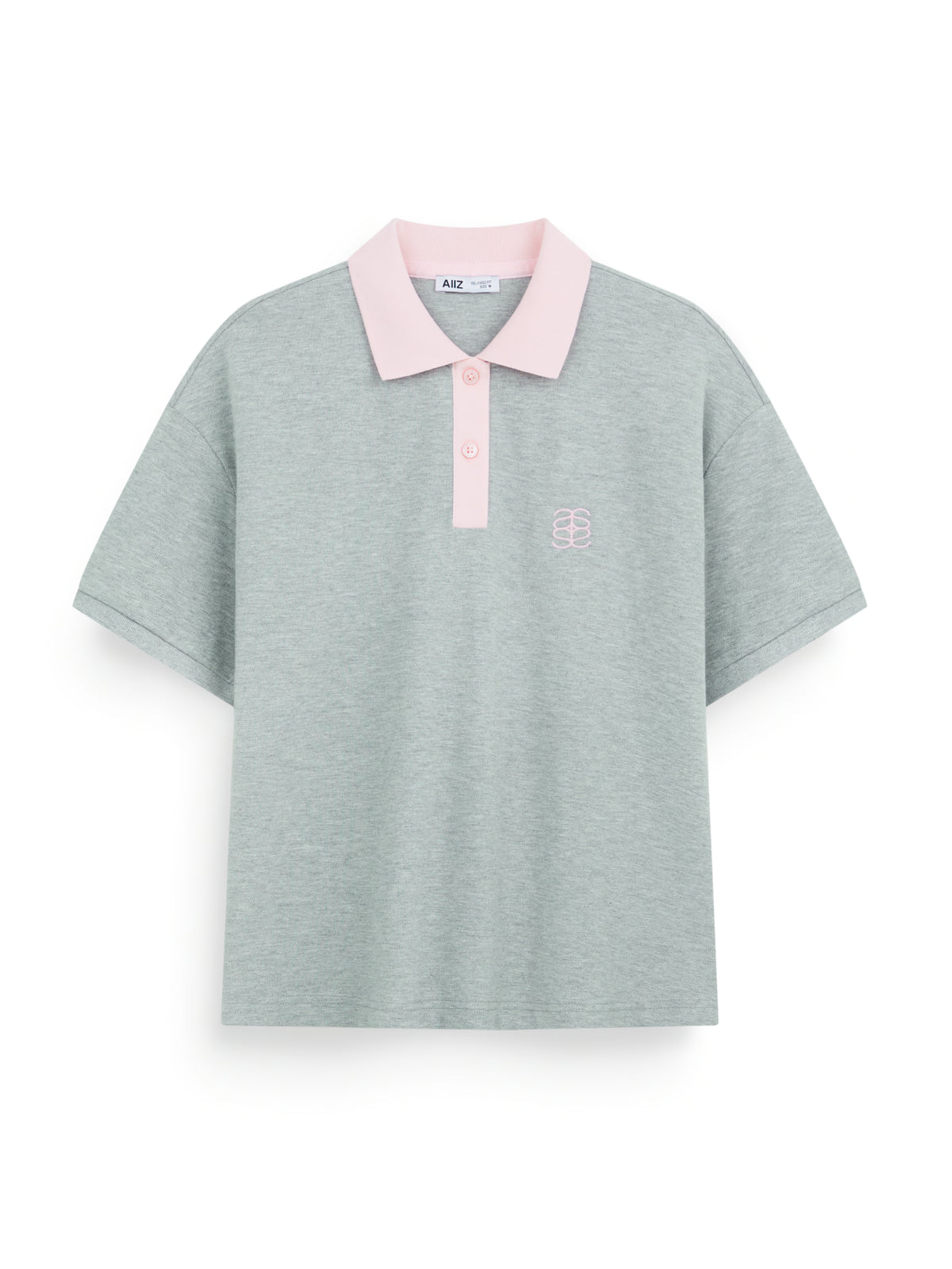 AIIZ Women’s Contrast Collar Polo Shirt (Top Dyed Grey / S)