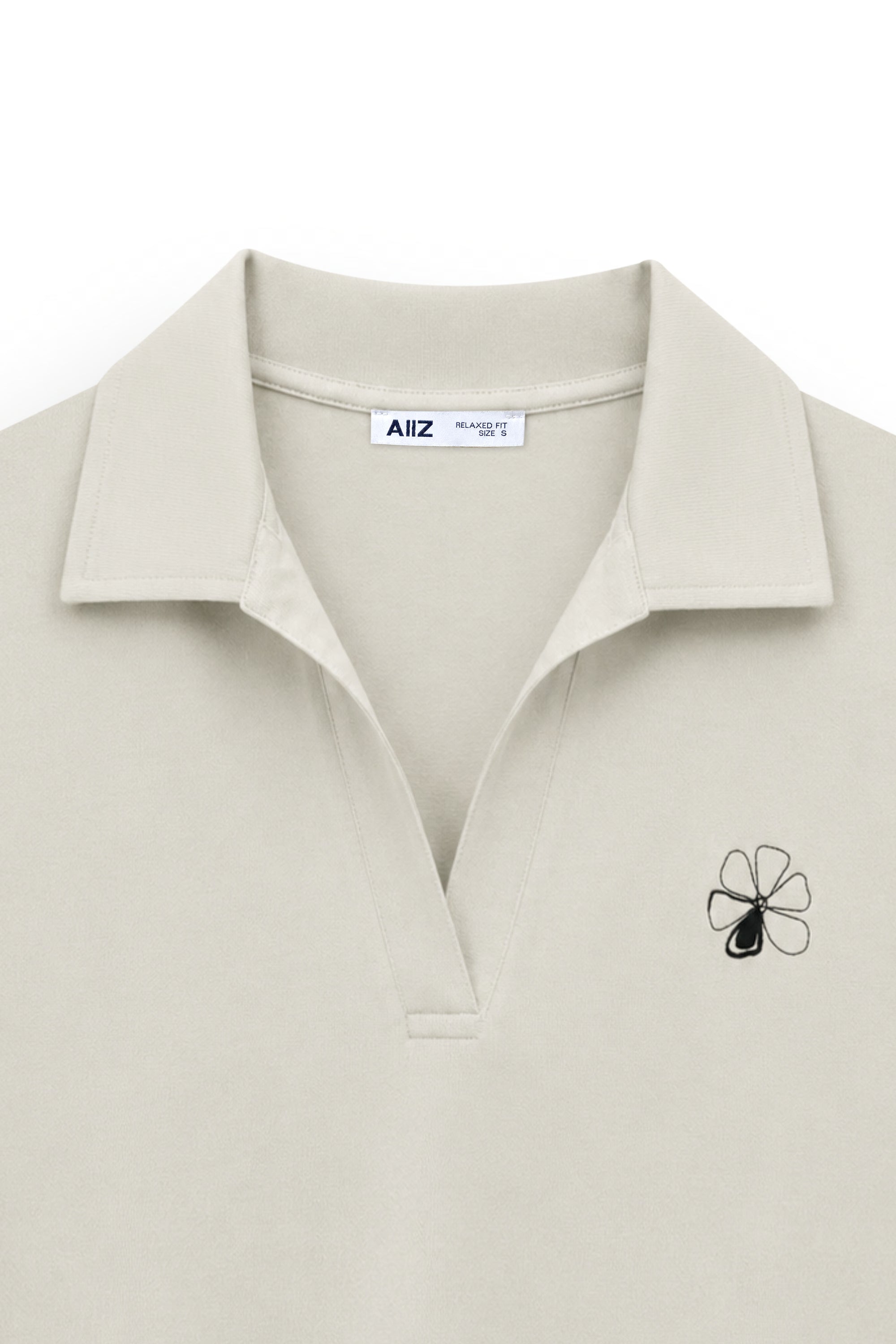AIIZ Women's Polo Open Collar with Floral Embroidery