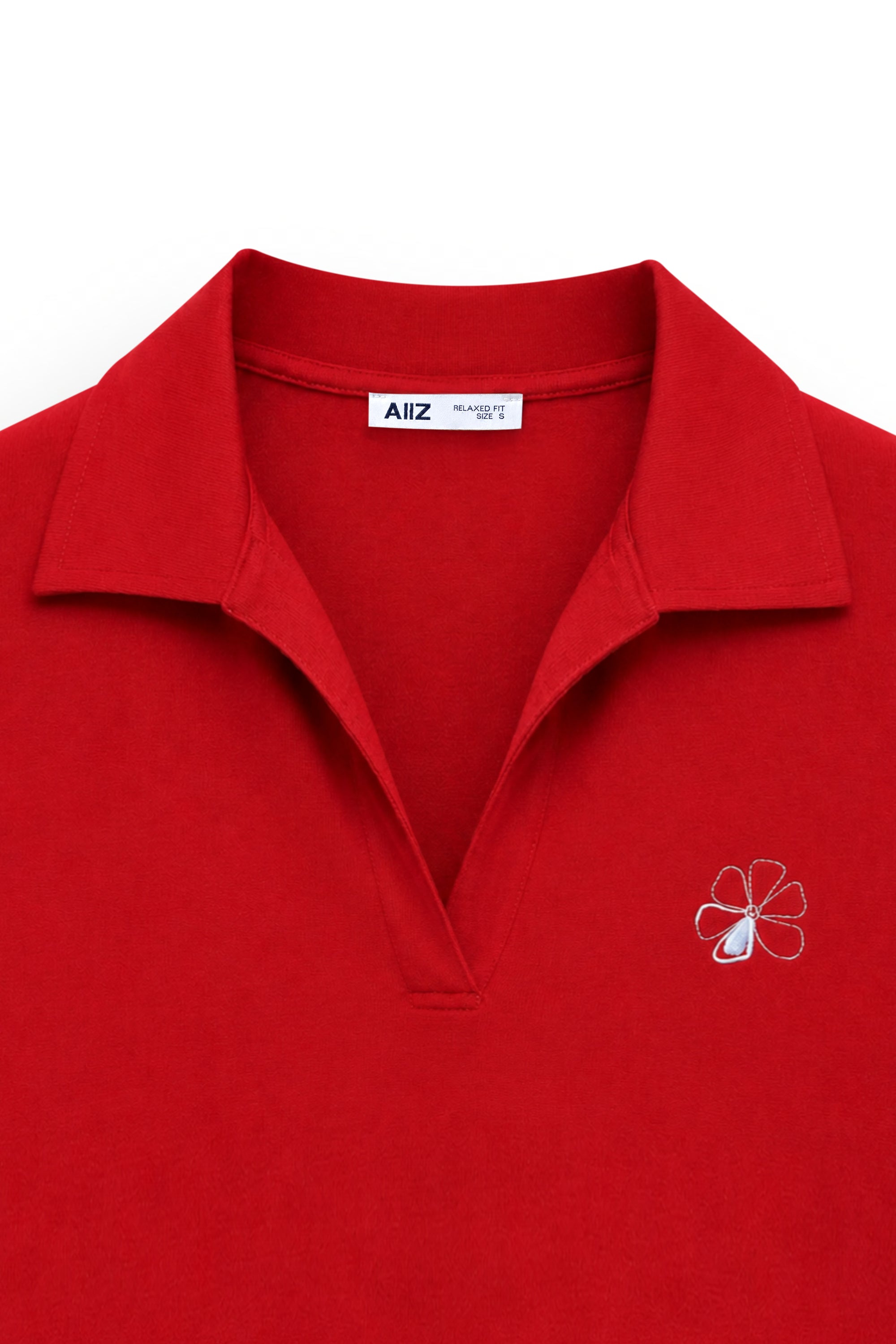 AIIZ Women's Polo Open Collar with Floral Embroidery