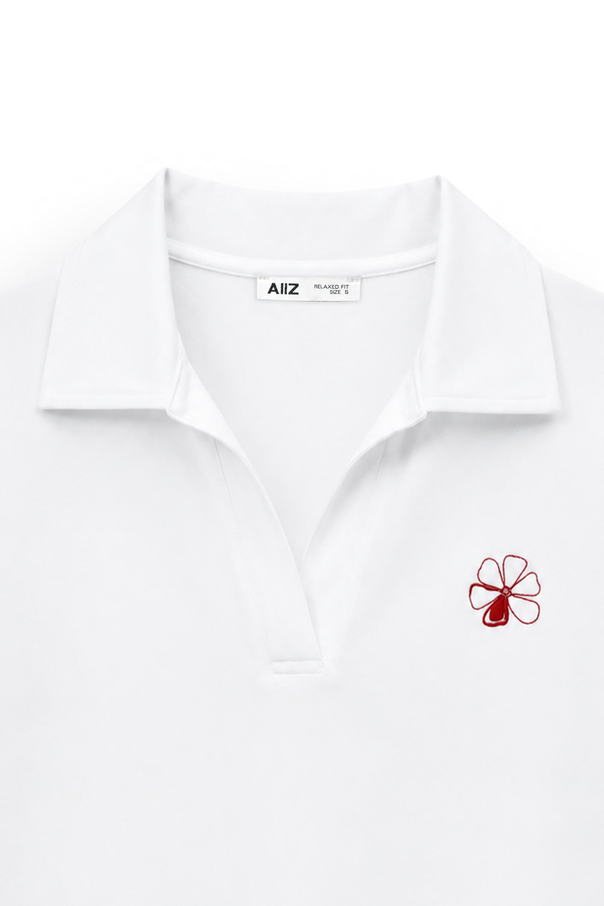 AIIZ Women's Polo Open Collar with Floral Embroidery