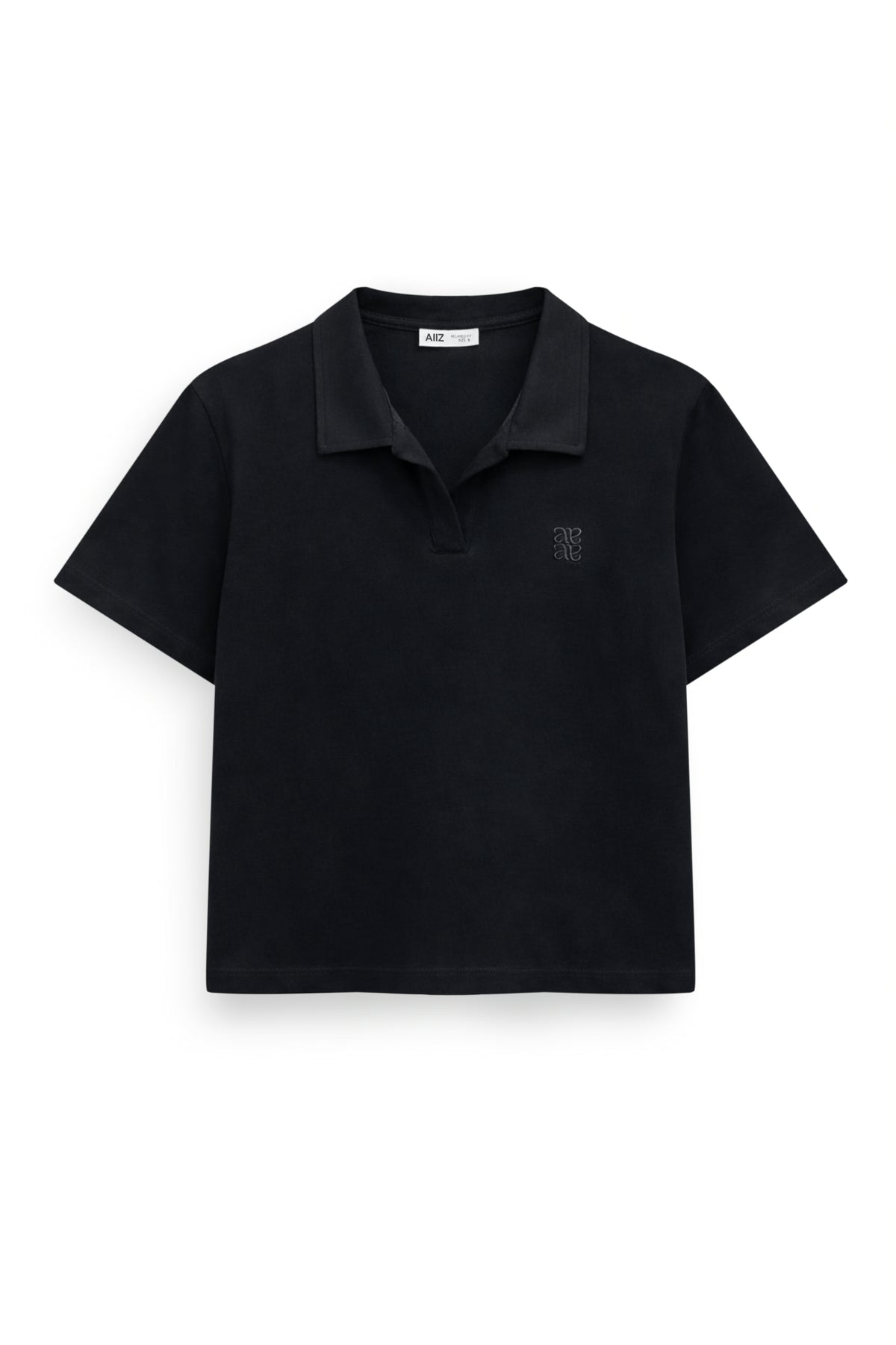 AIIZ Women's Open Collar Polo Shirt (Black / S)
