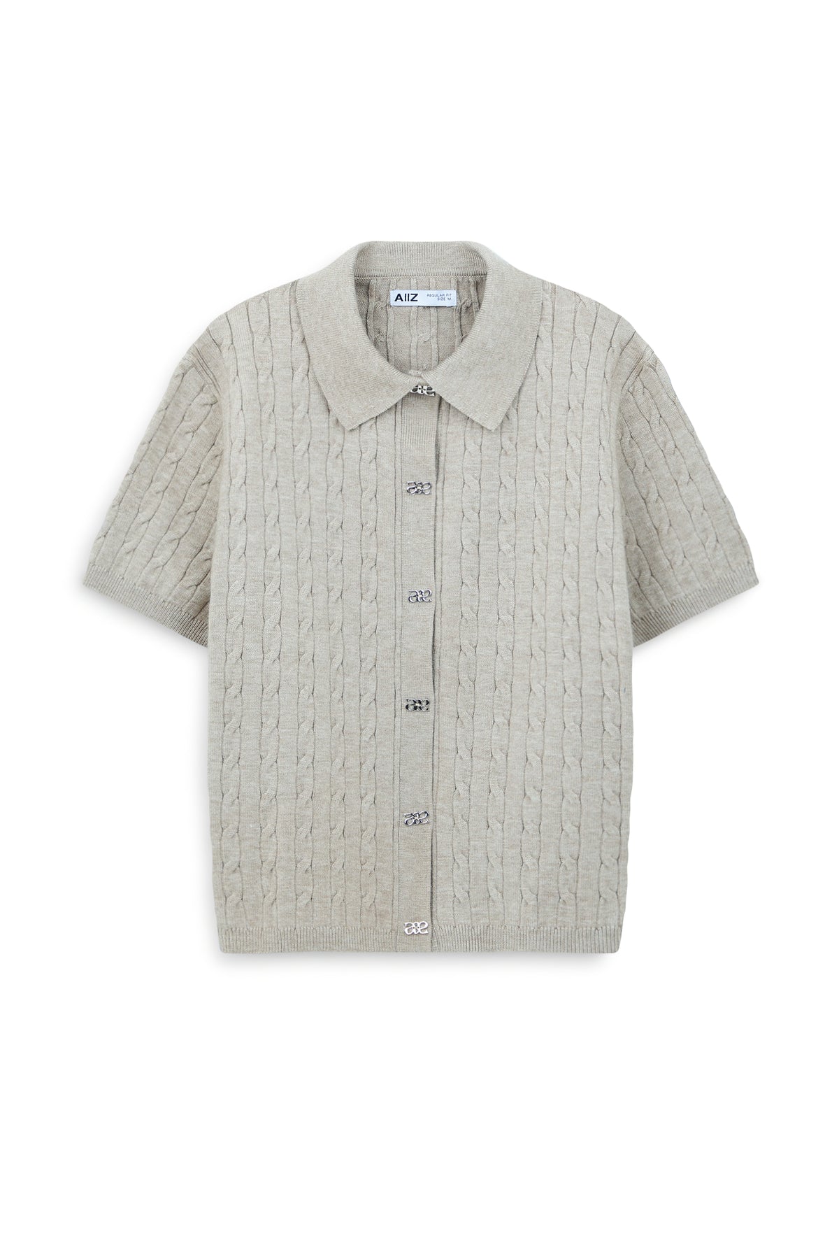 Women's Urban Weaver Cable Knit Short Sleeve Cardigan (Beige / S)