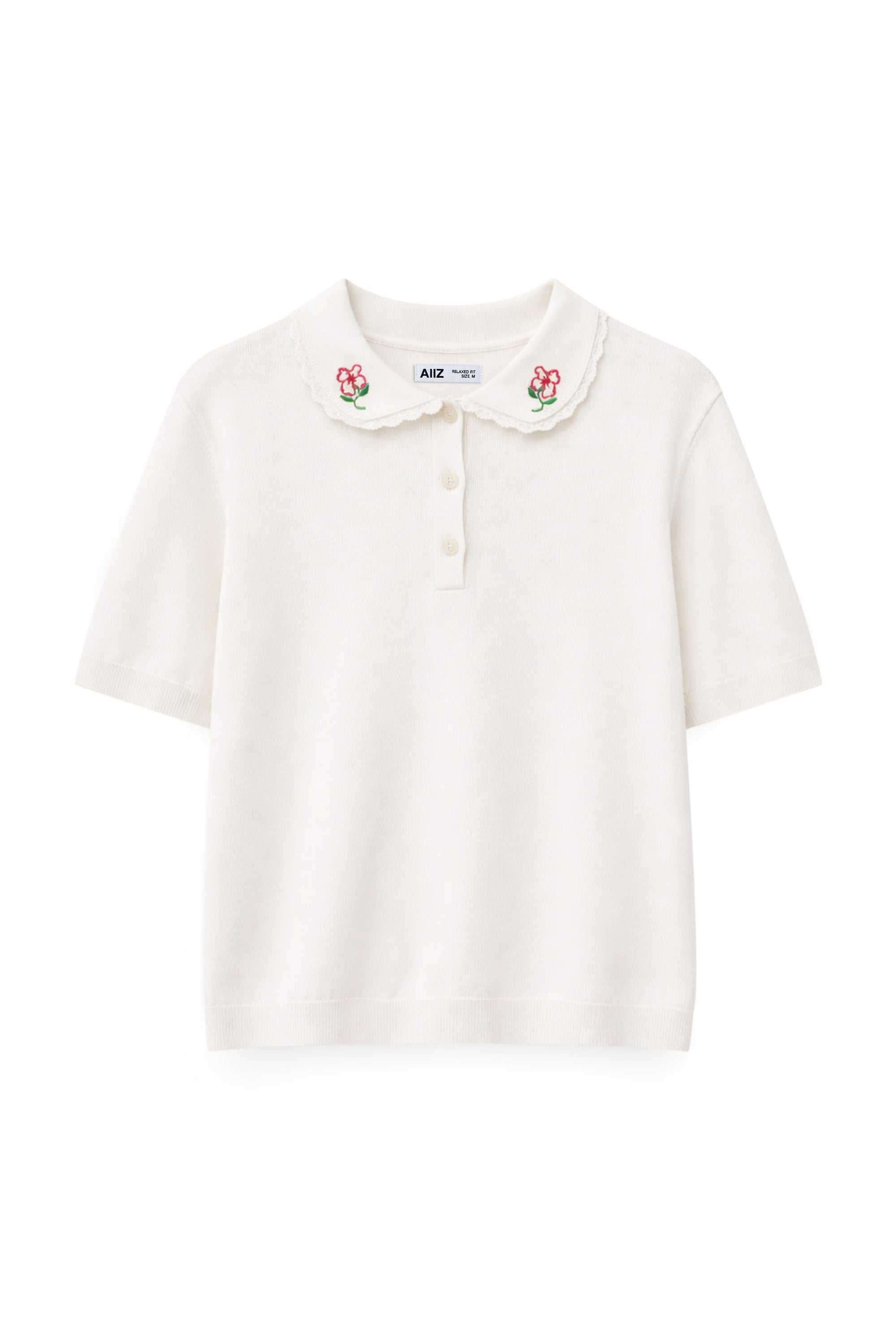 AIIZ Women's Embroidered Polo Shirt (OFF WHITE / S)