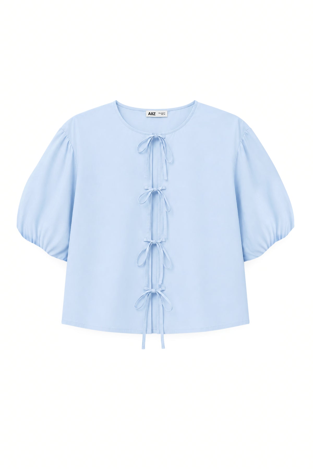 AIIZ Women's Short Sleeve Blouse with ruffles (Light Blue / S)