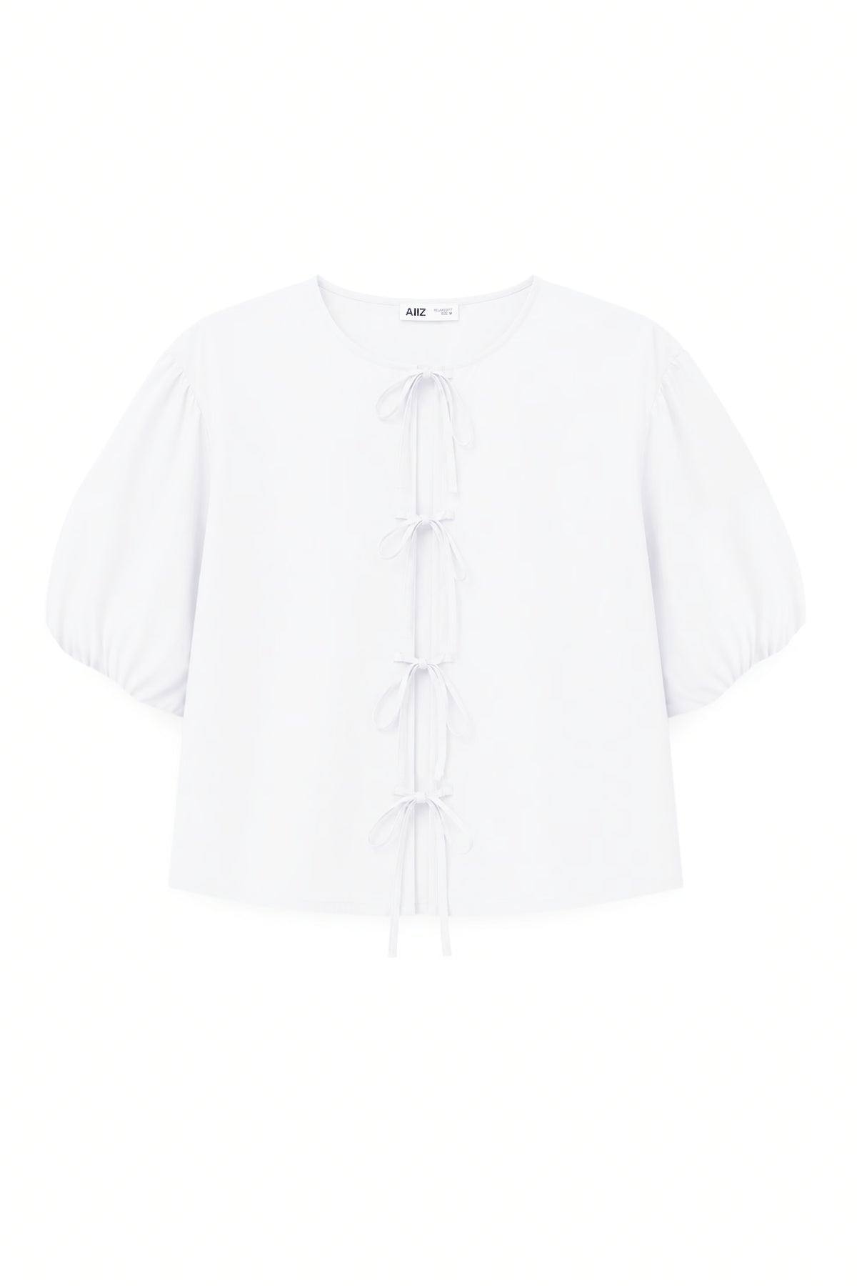 AIIZ Women's Short Sleeve Blouse with ruffles (OFF WHITE / S)