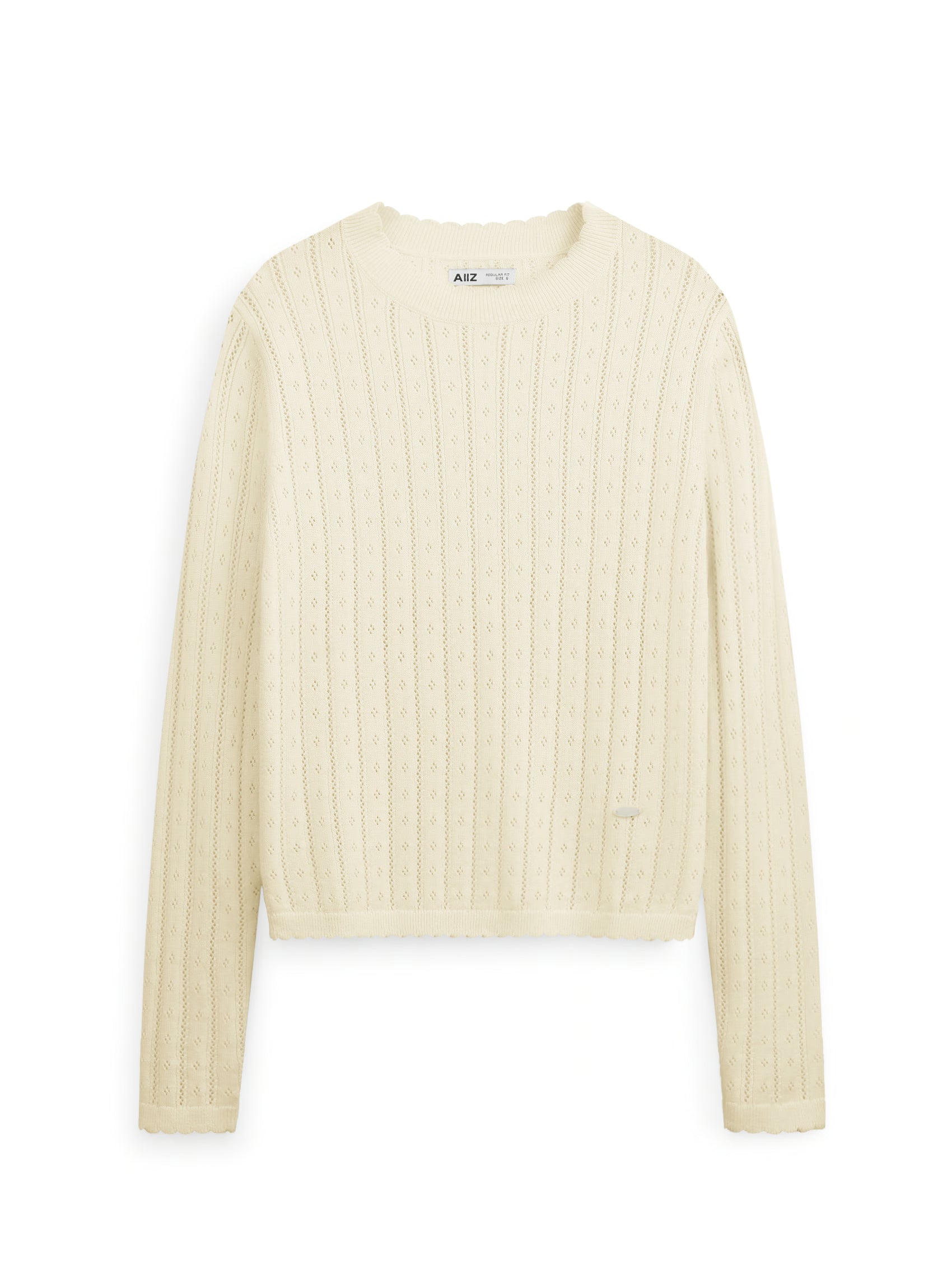 AIIZ Women's Pointelle Knit Long Sleeve Top