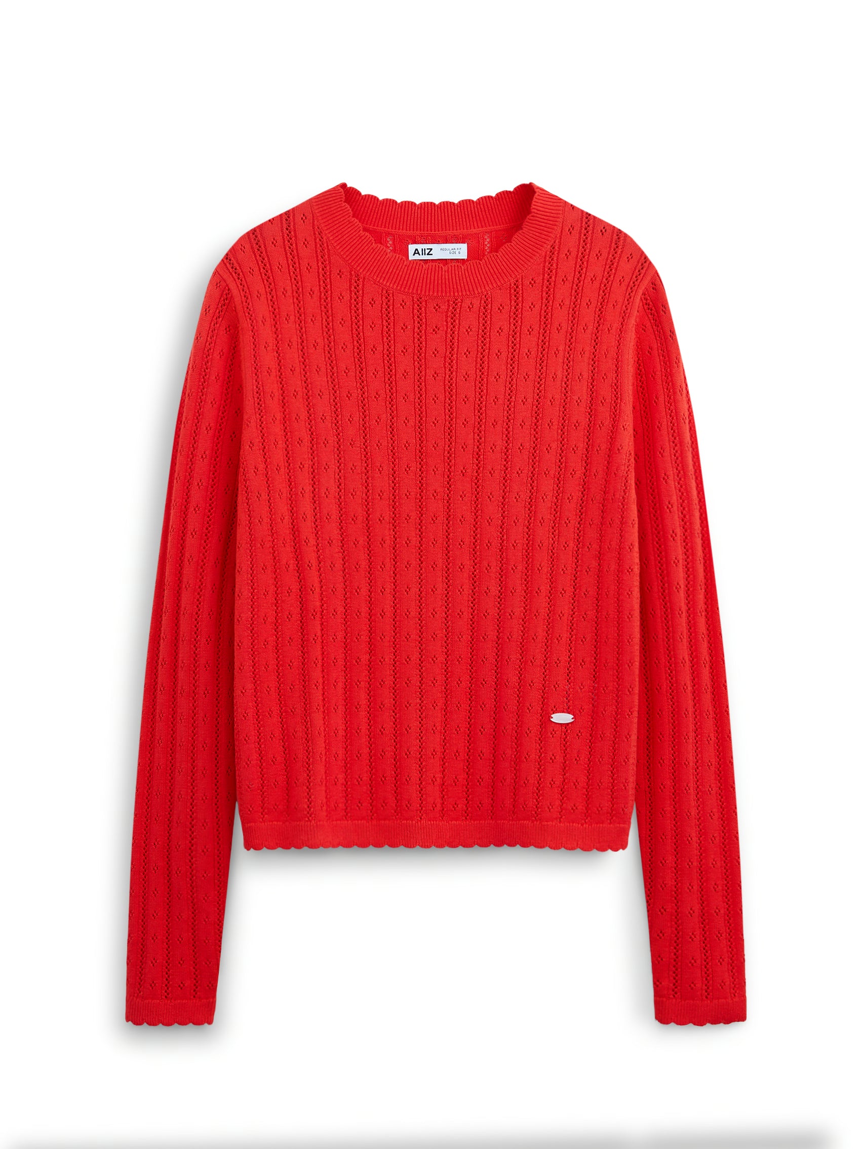 AIIZ Women's Pointelle Knit Long Sleeve Top