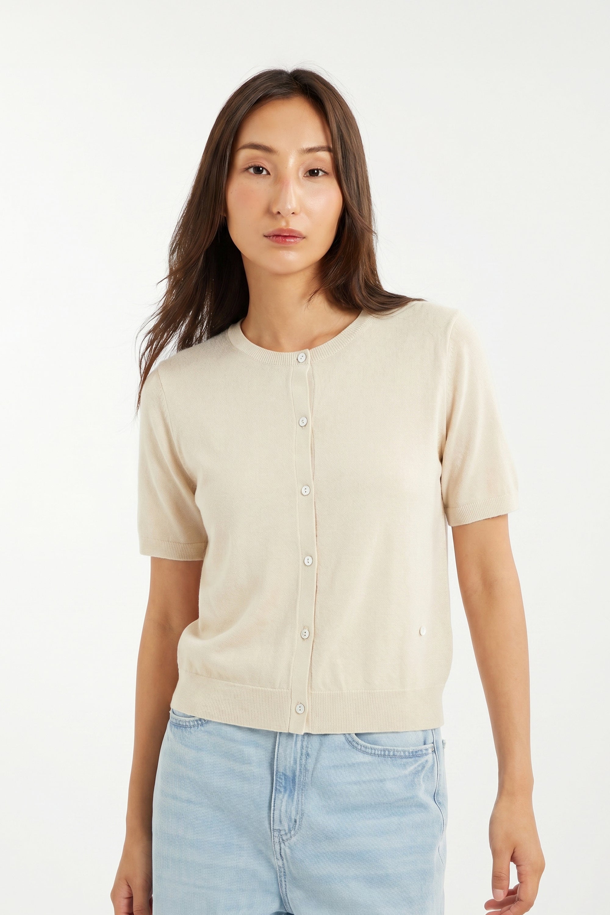 AIIZ Women's Plain Knit Cardigan (Beige / S)