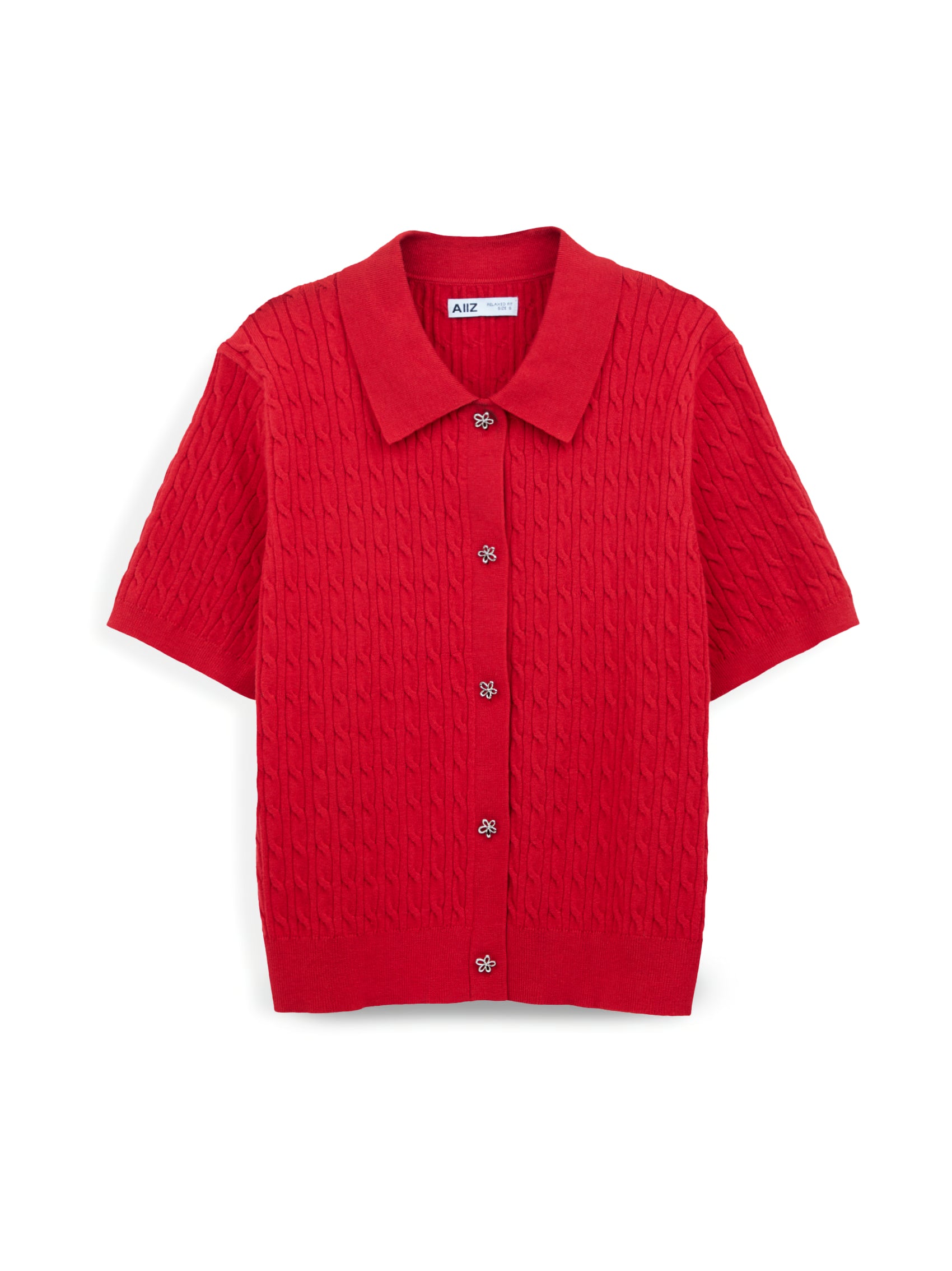 AIIZ Women's Cable Knit Short Sleeve Shirt