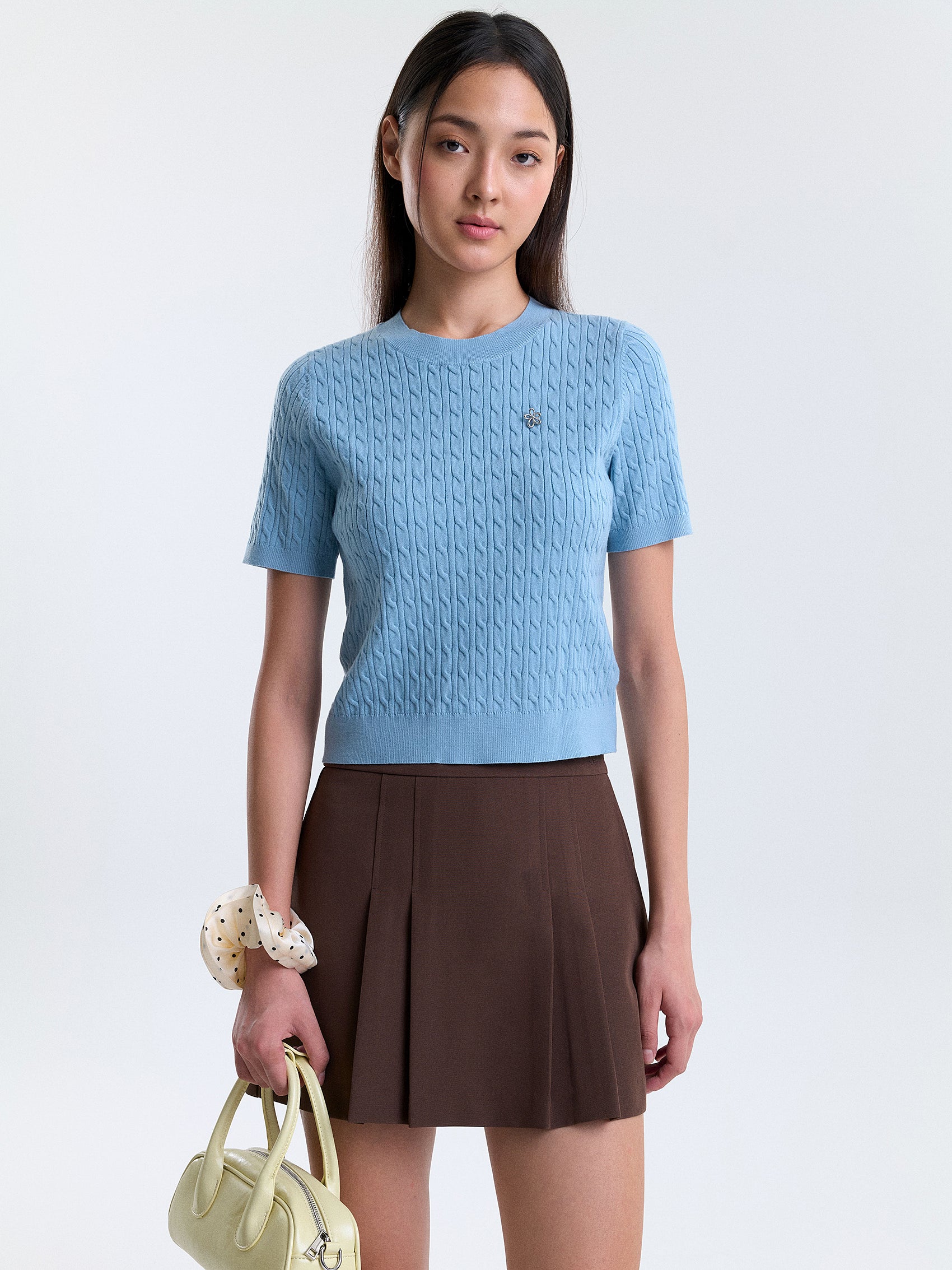 AIIZ Women's Cabel Knit Short Sleeve Sweater