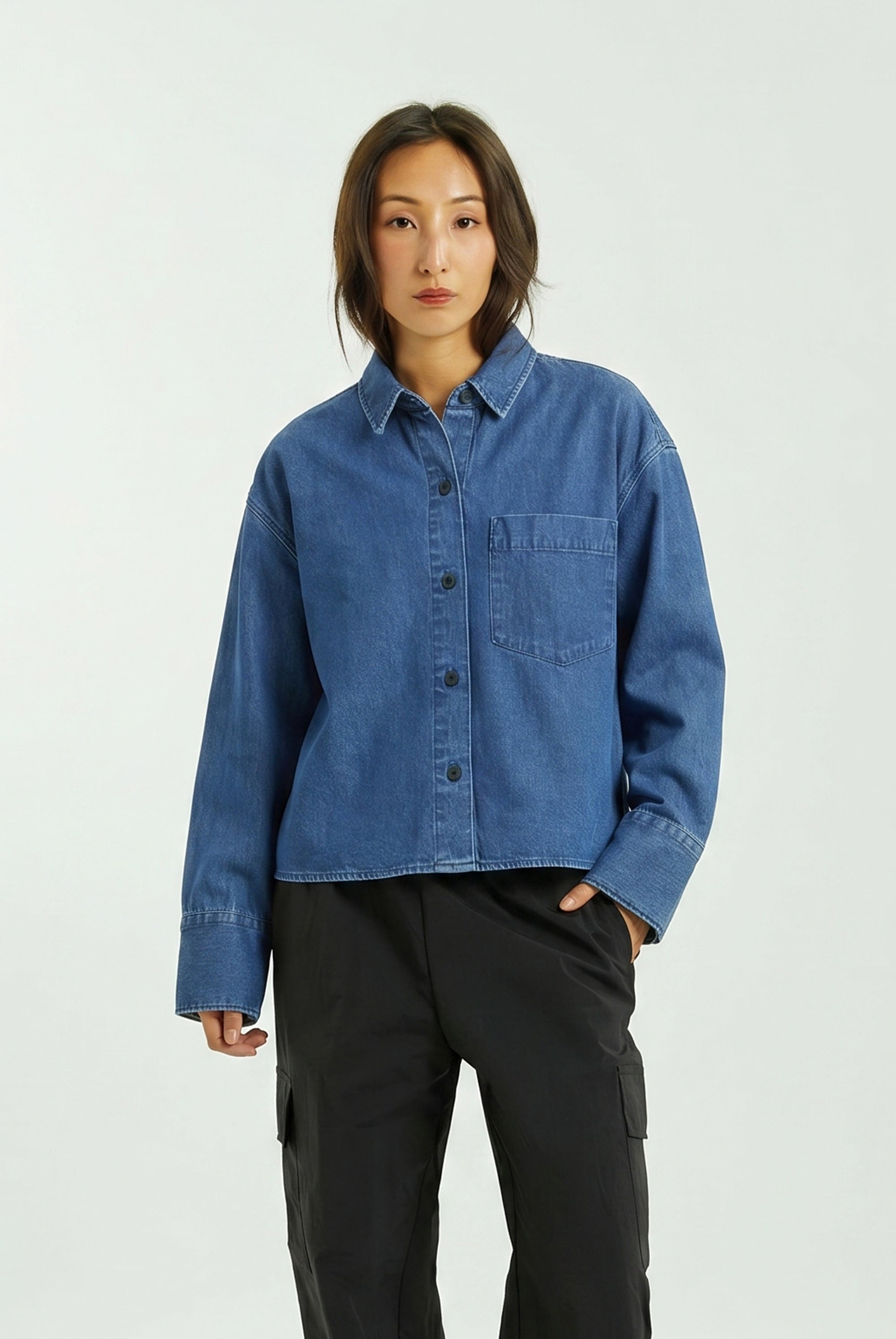 AIIZ Women’s Denim Shirt with Pocket