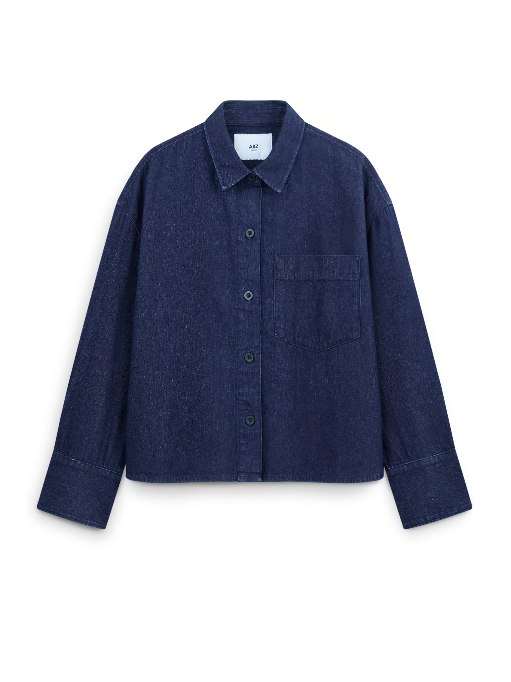 AIIZ Women’s Denim Shirt with Pocket (Navy / S)