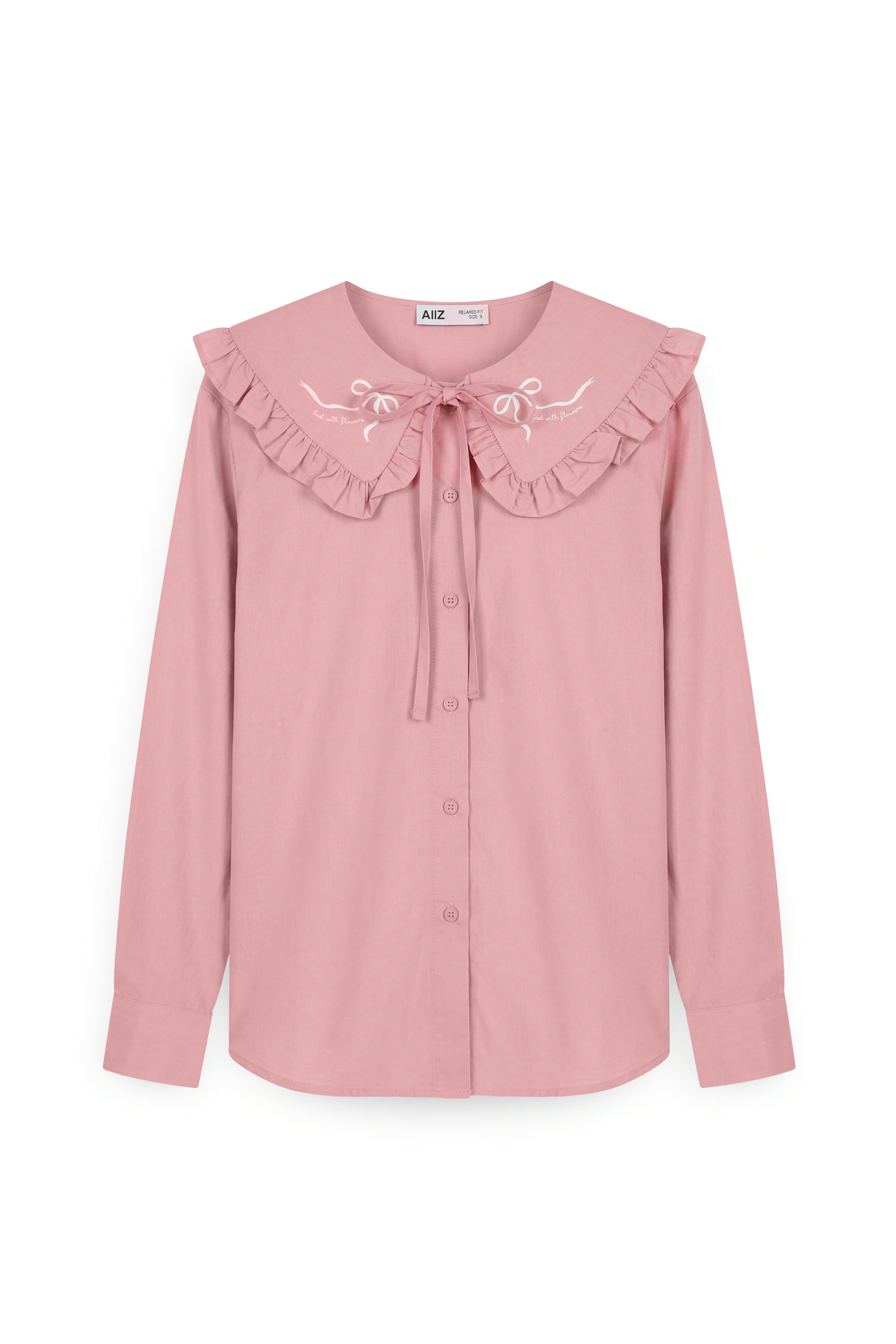 AIIZ Women's Embroidered Peterpan Collar Shirt (Pink / S)