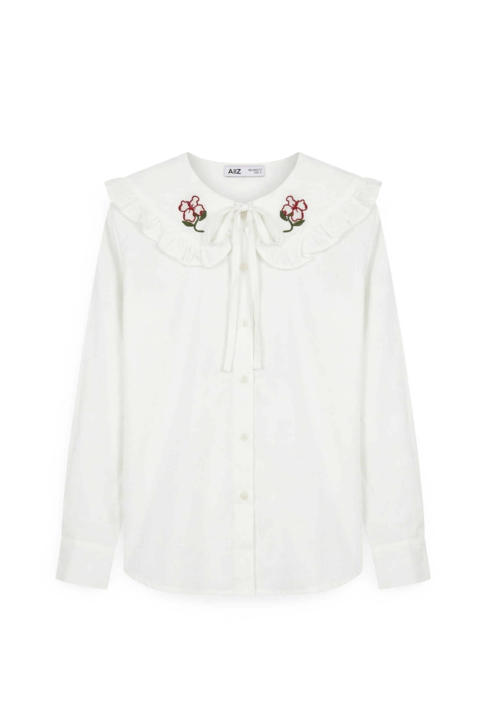 AIIZ Women's Embroidered Peterpan Collar Shirt (OFF WHITE / S)