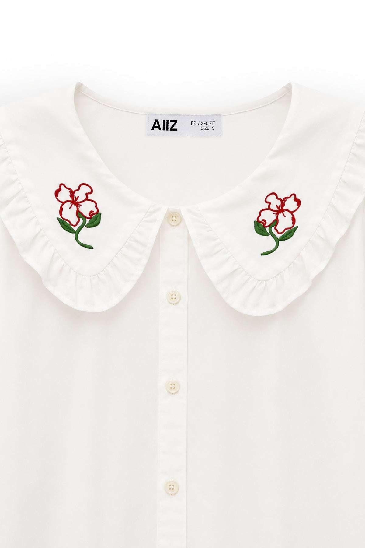 AIIZ Women's Embroidered Peter Pan Collar Blouse