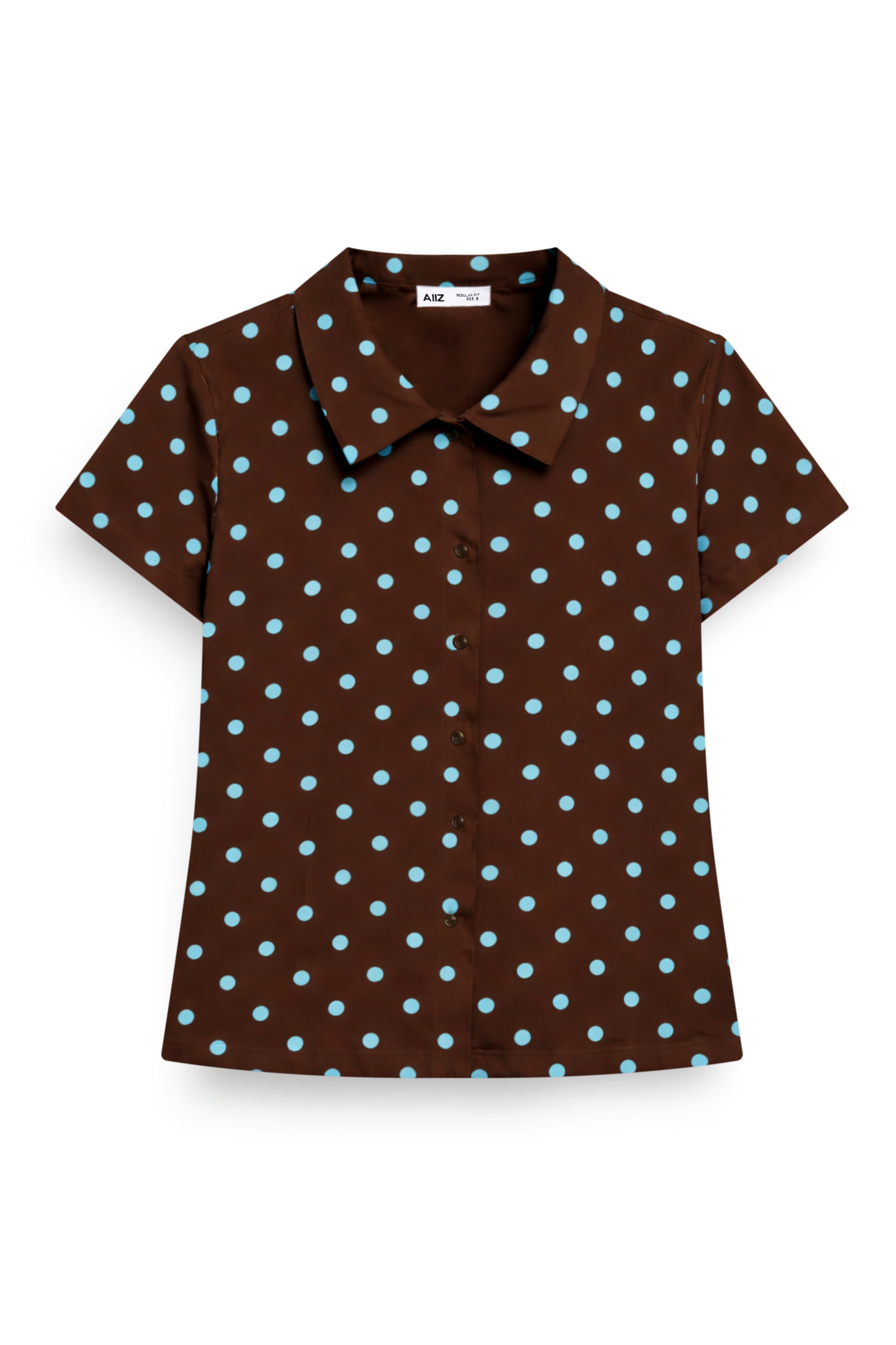 AIIZ Women's Button Short Sleeve Shirt (Brown / S)