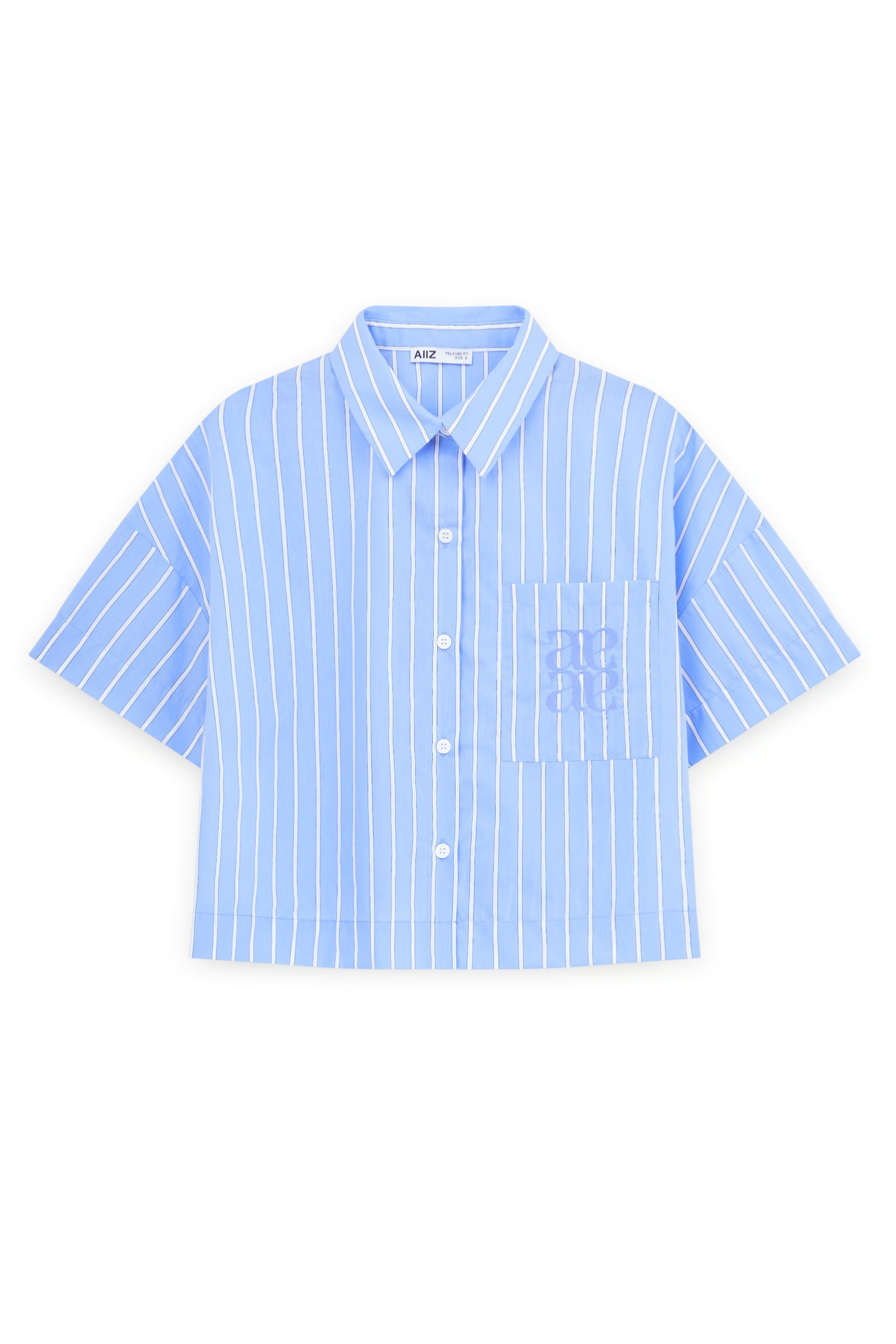 AIIZ Women's Striped Short Sleeve Shirt (Blue / S)