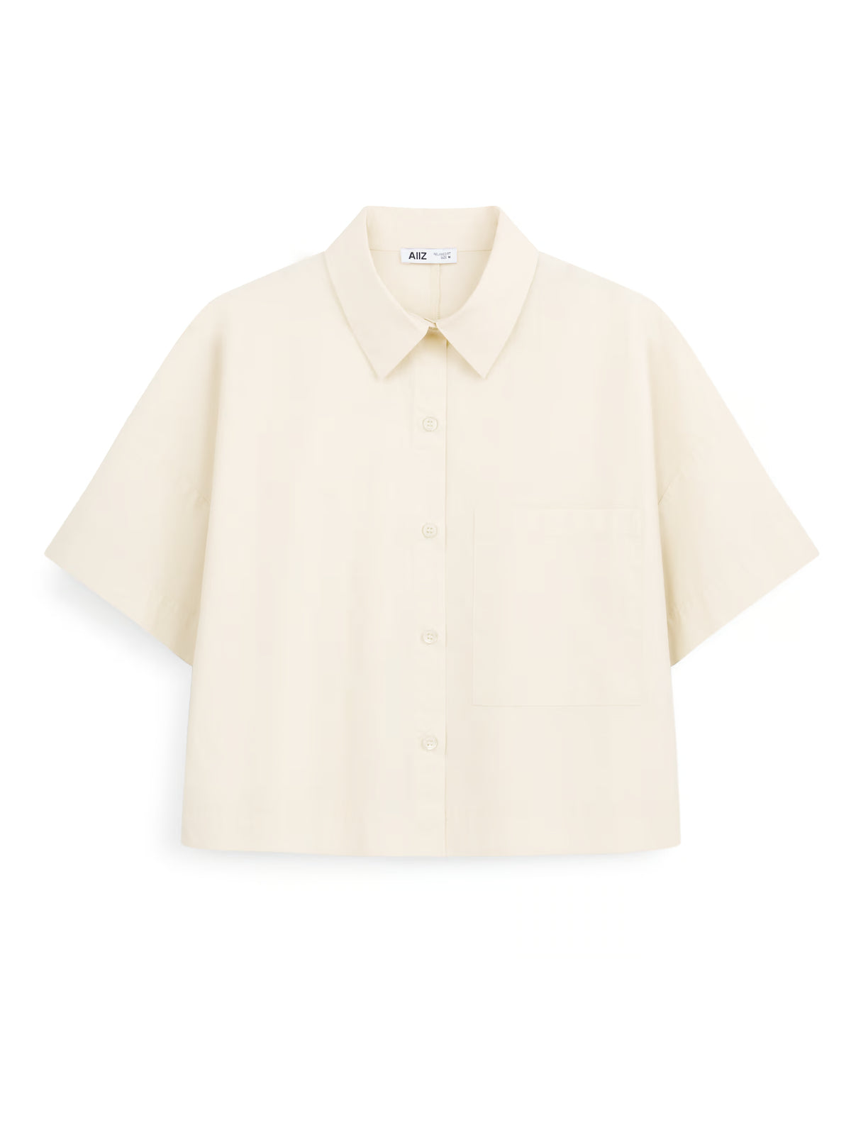 AIIZ Women's Pocket Boxy Short Sleeve Shirt (Beige / S)