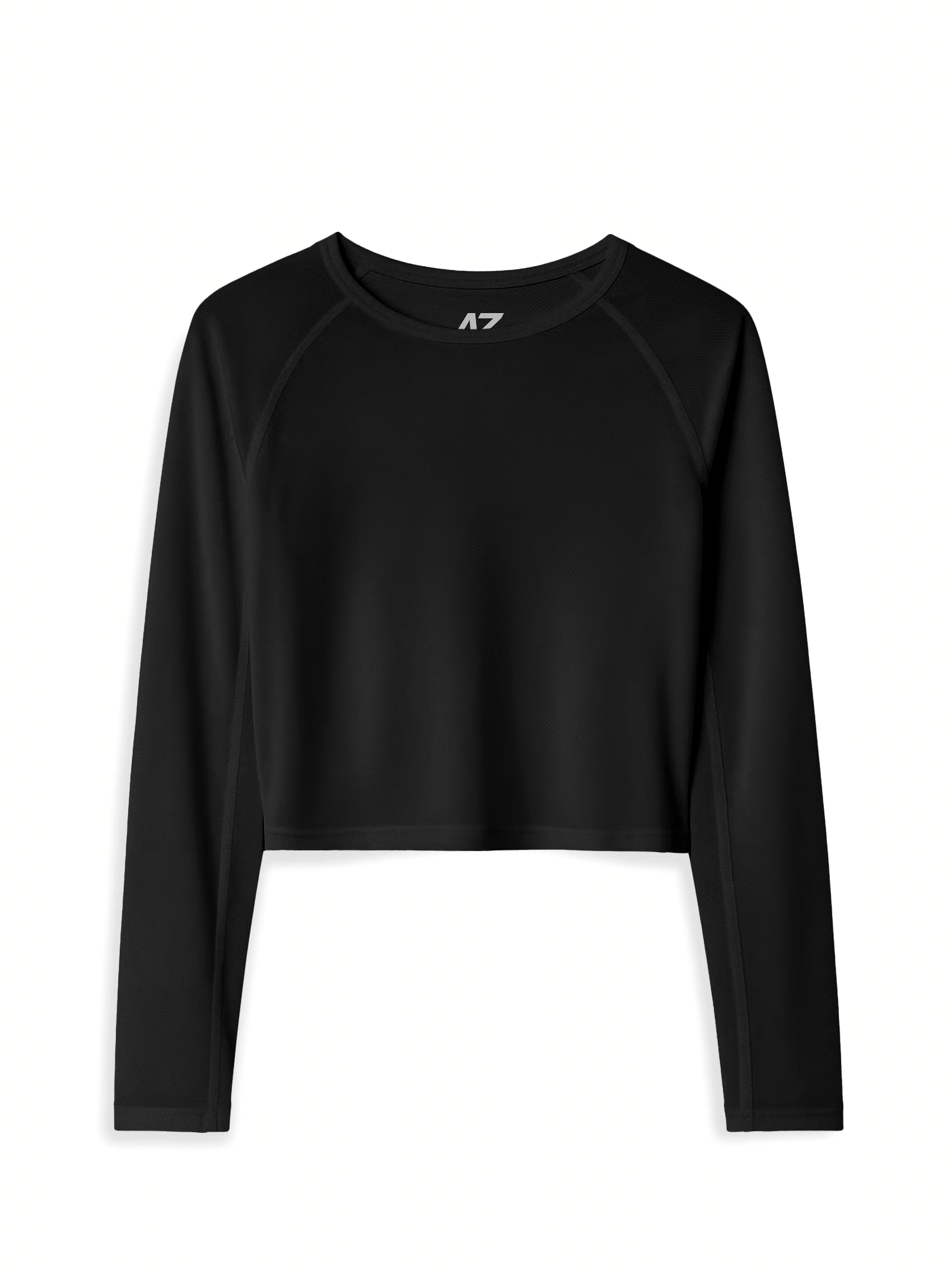 AIIZ Women's Quick Dry Active Mesh Long Sleeve Cropped Top (Black / S)