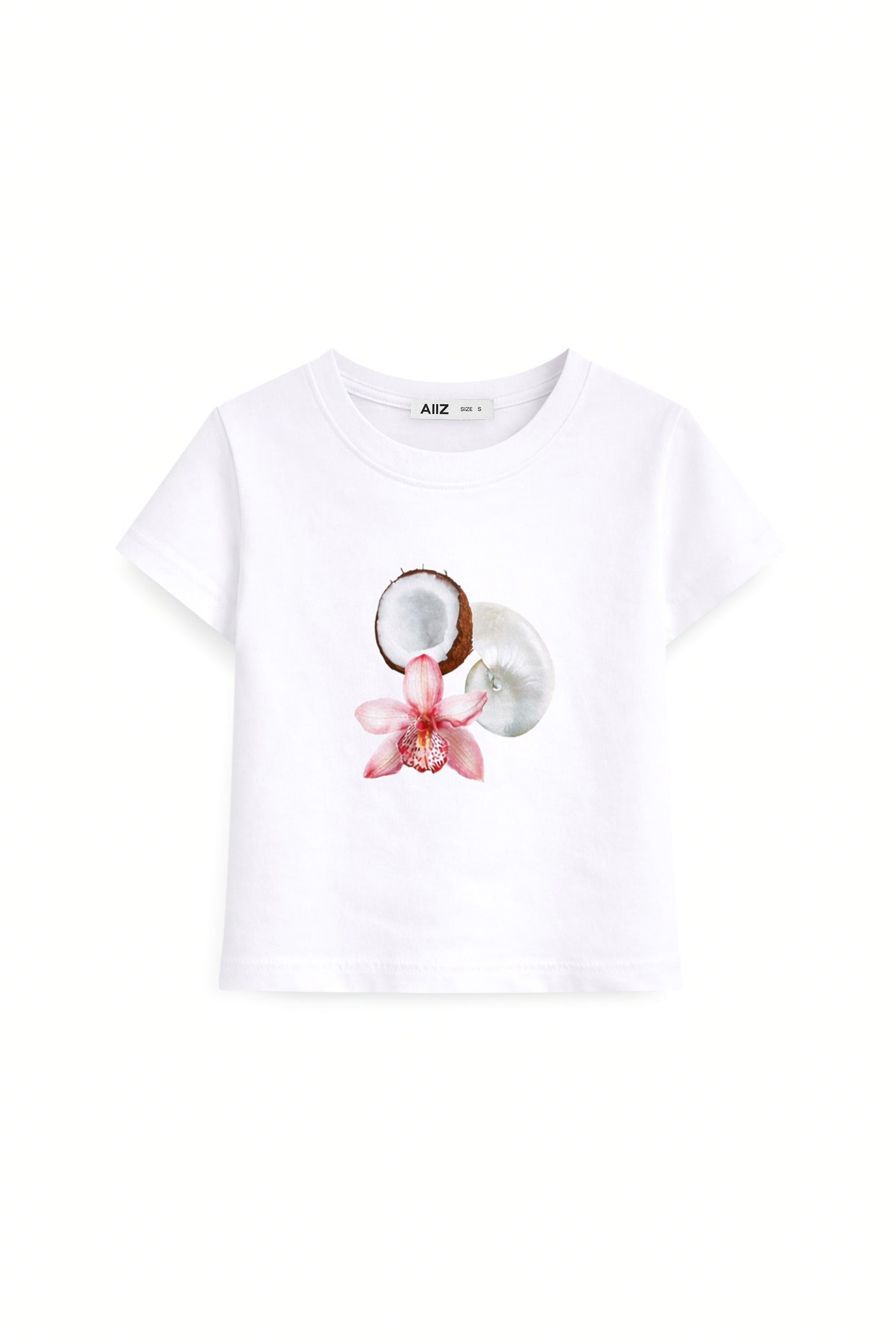 AIIZ Women's Tropical Retreat Graphic T-Shirt (White / XS)