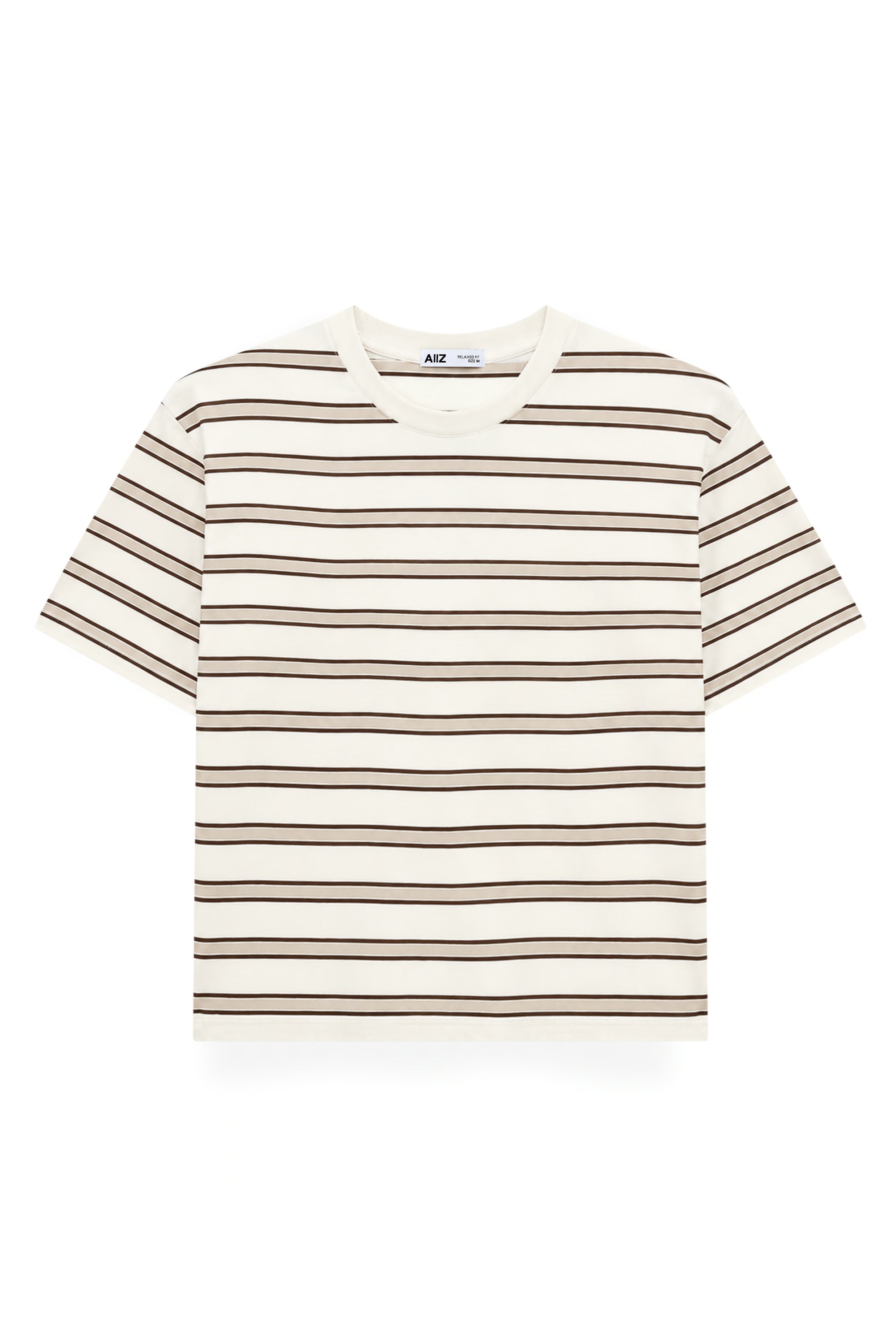 AIIZ Women's Short Sleeve Striped T-Shirt 100% Cotton (Beige / S)