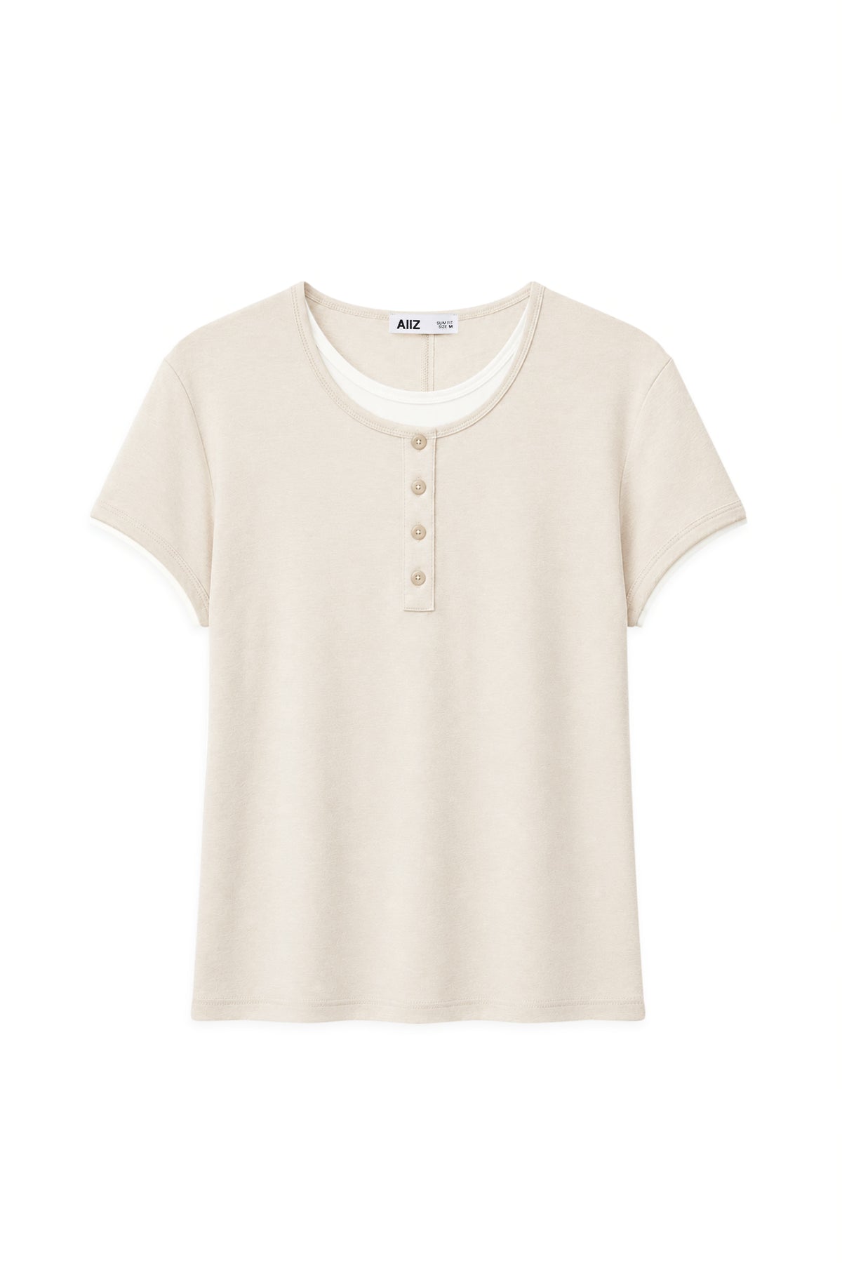 AIIZ Women's Layered Botton T-Shirt (Beige / S)