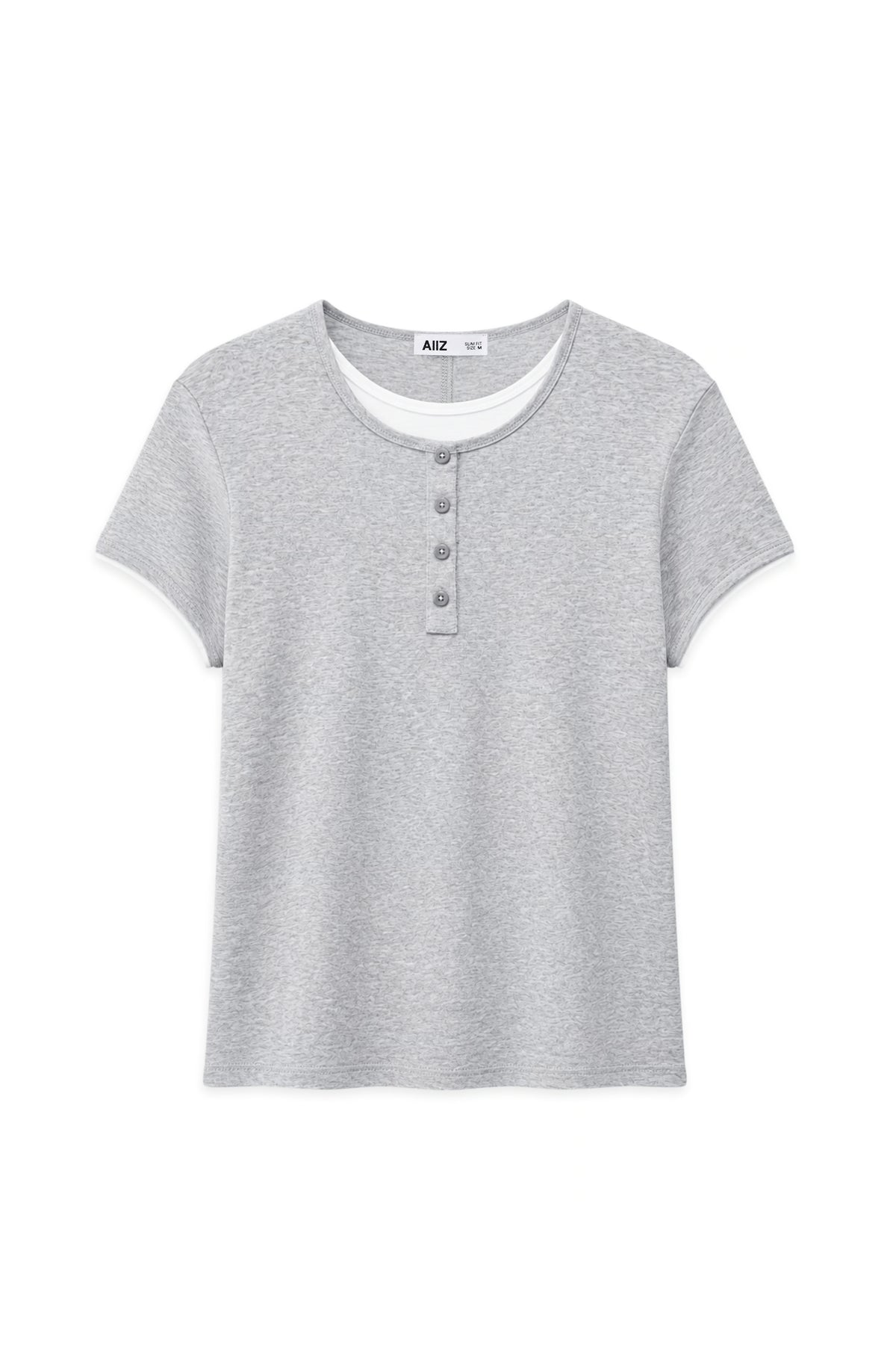 AIIZ Women's Layered Botton T-Shirt (Top Dyed Grey / S)