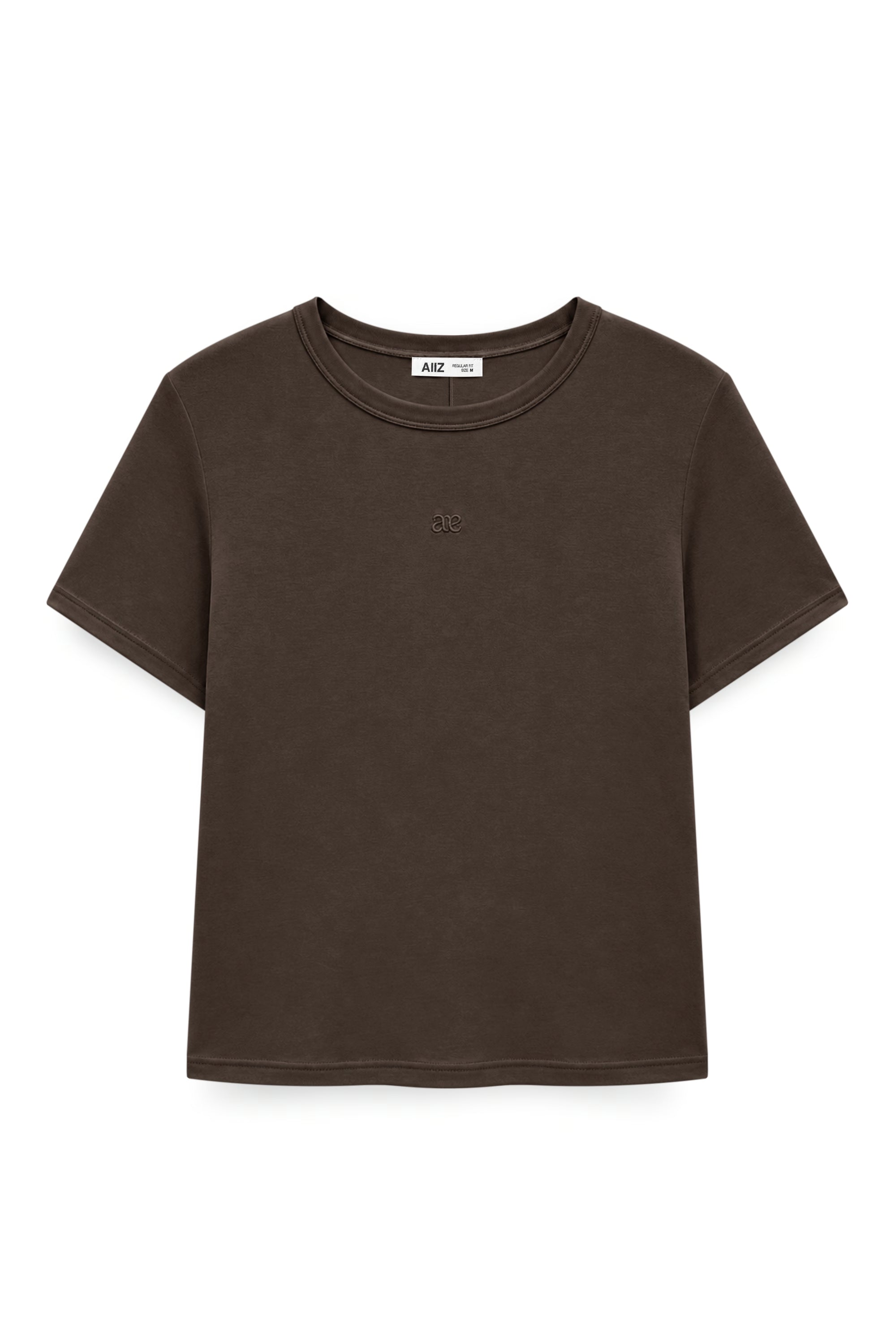 AIIZ Women's Soft Sheer Shorts Sleeves T-Shirt (Brown / S)