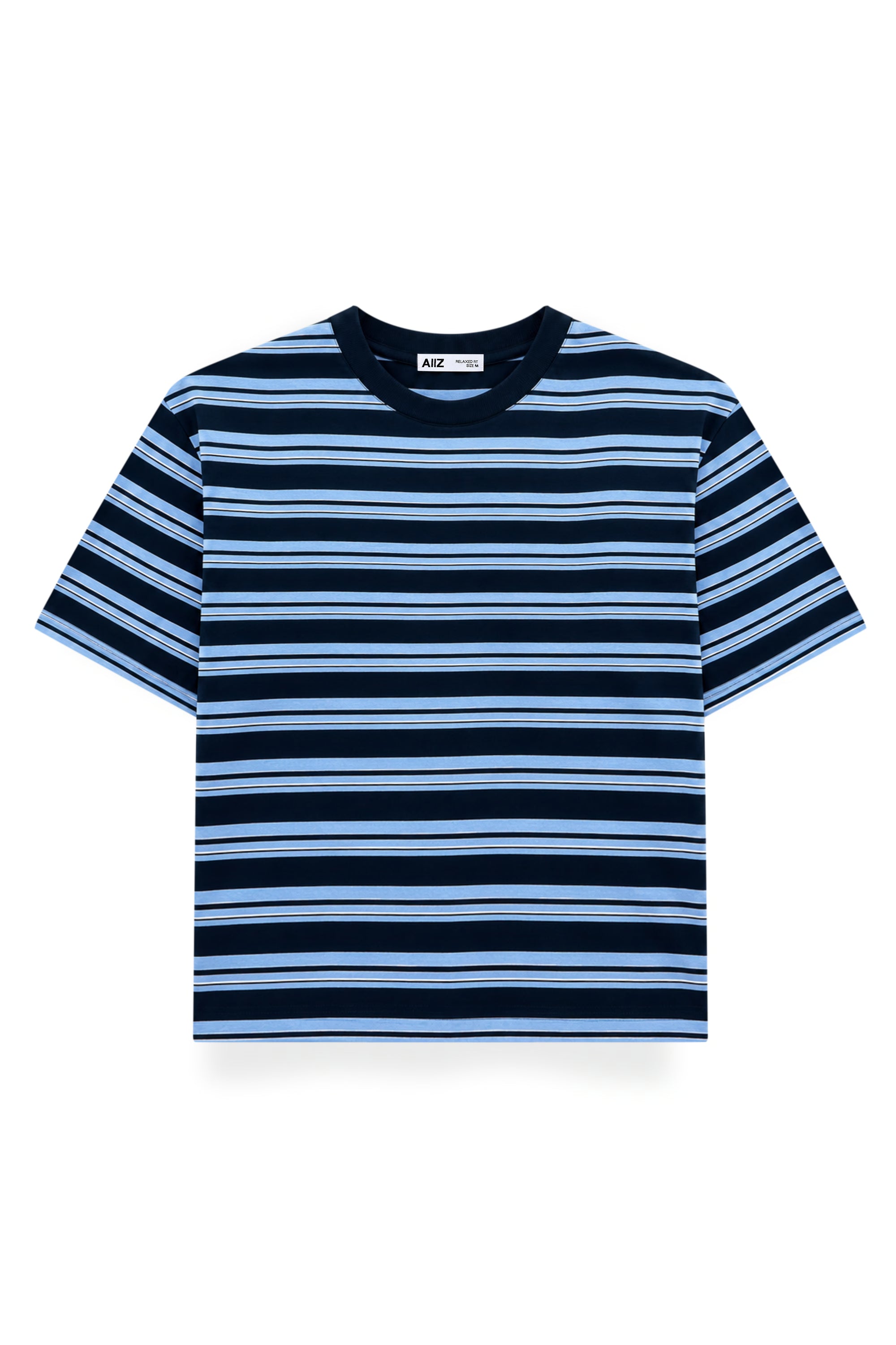 AIIZ Women's Short Sleeve Striped T-Shirt 100% Cotton (Navy / S)