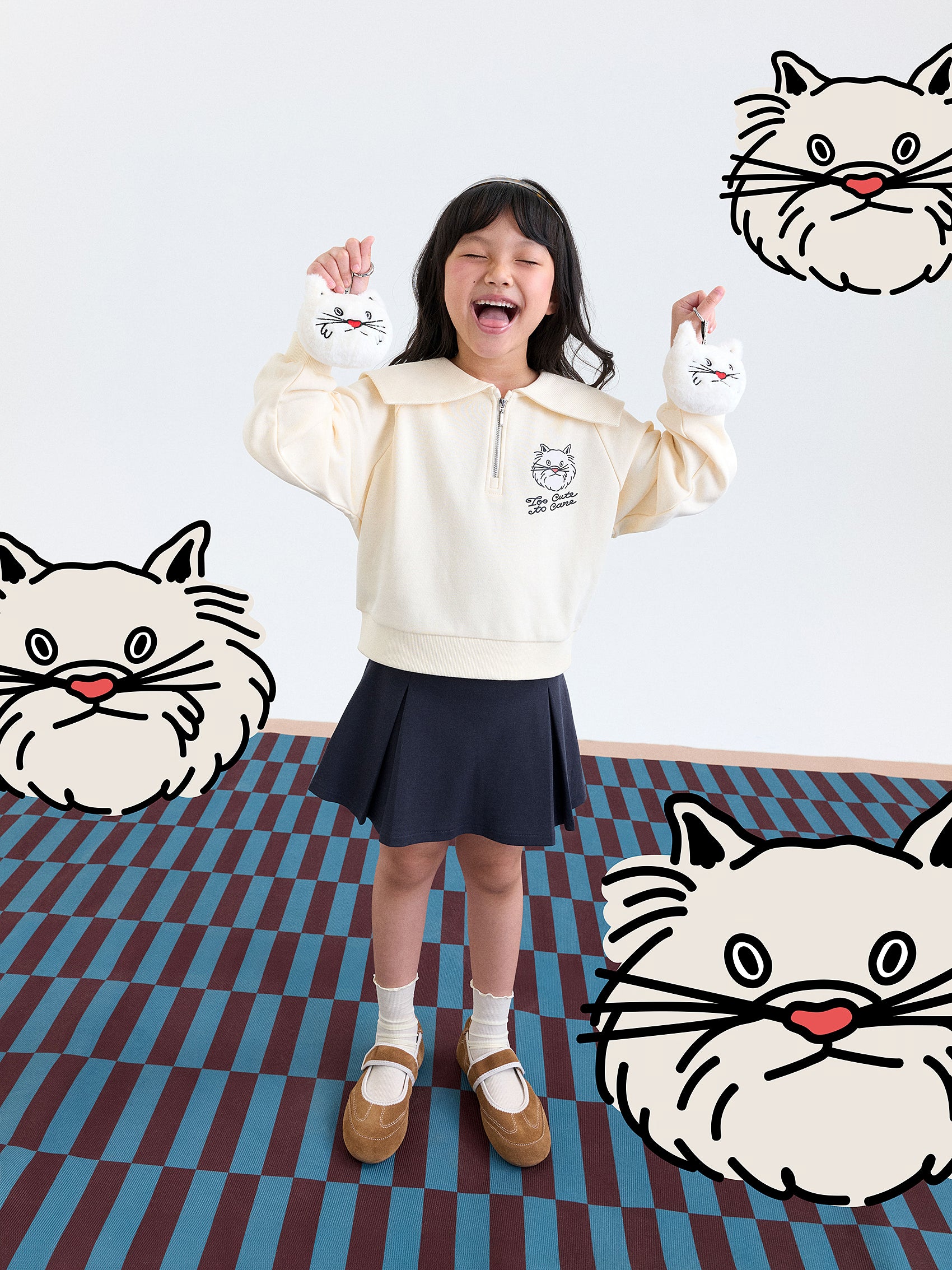 AIIZ Girl's Petite Cafe Collor Sweatshirt