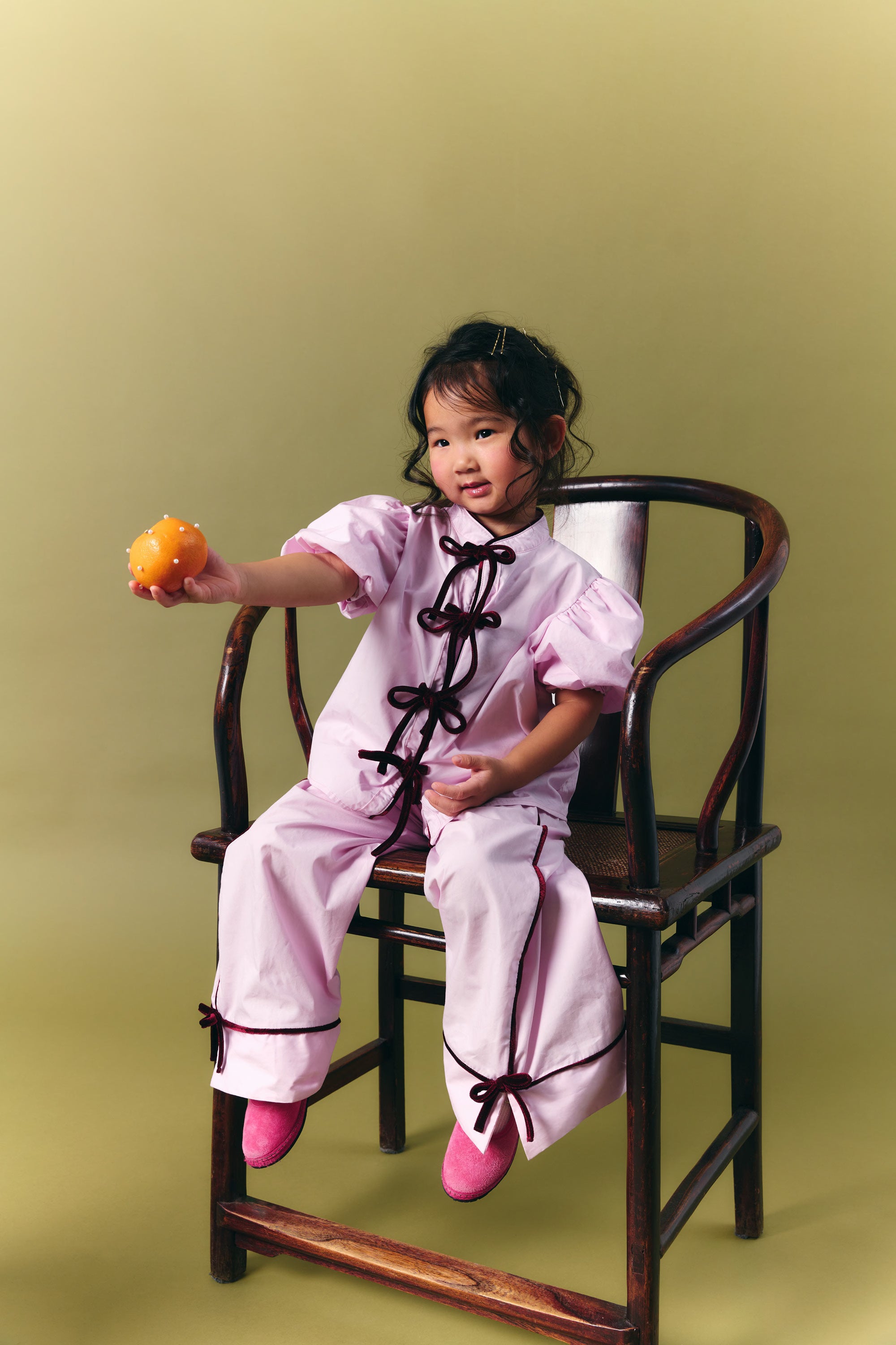 AIIZ Girl's Puffed Sleeve Blouse with Bow Tie