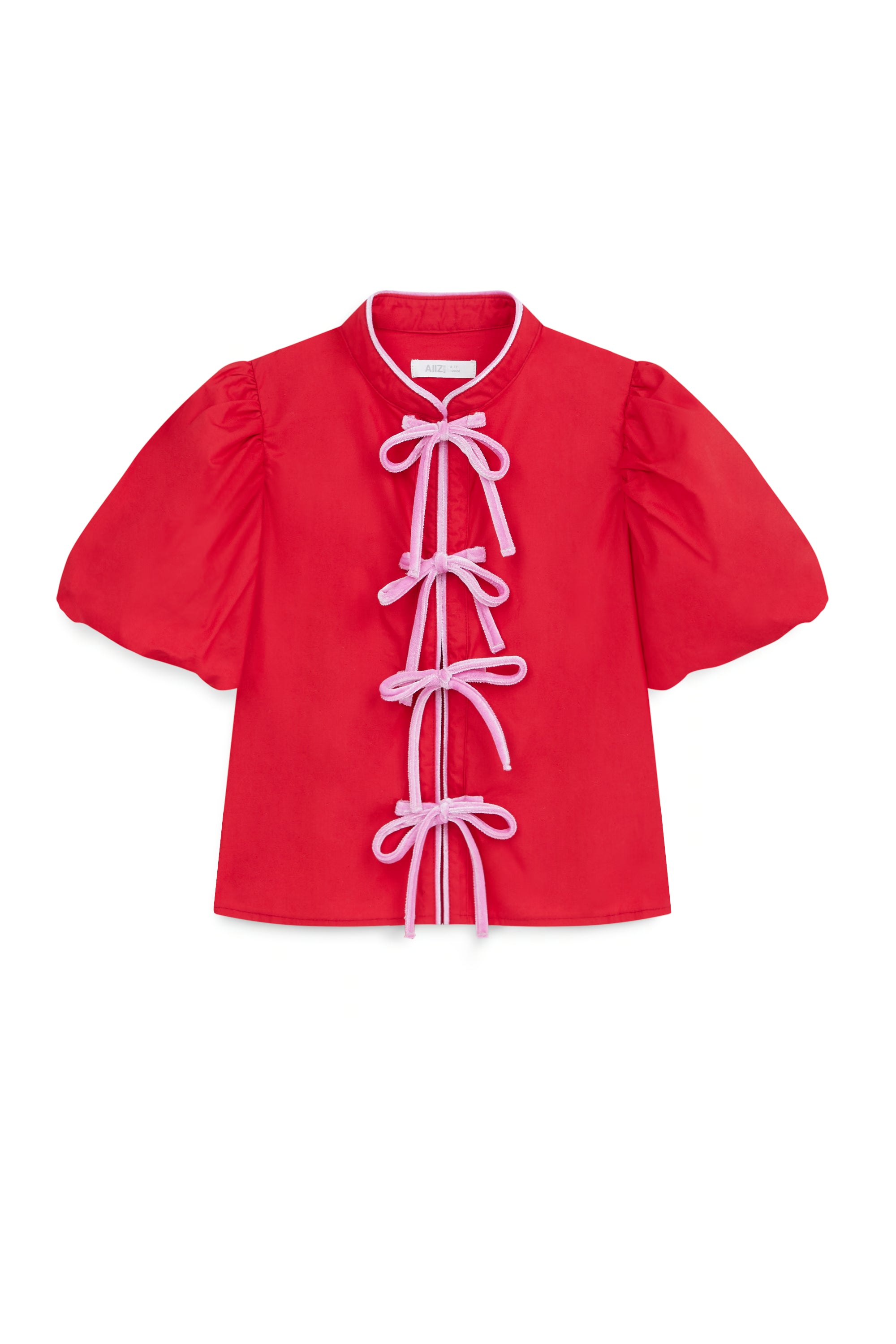 AIIZ Girl's Puffed Sleeve Blouse with Bow Tie