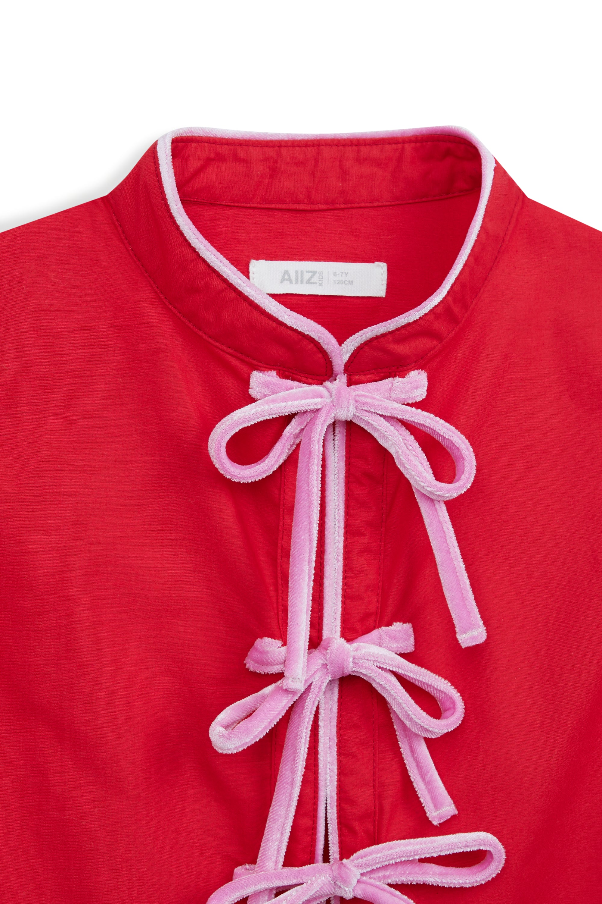 AIIZ Girl's Puffed Sleeve Blouse with Bow Tie
