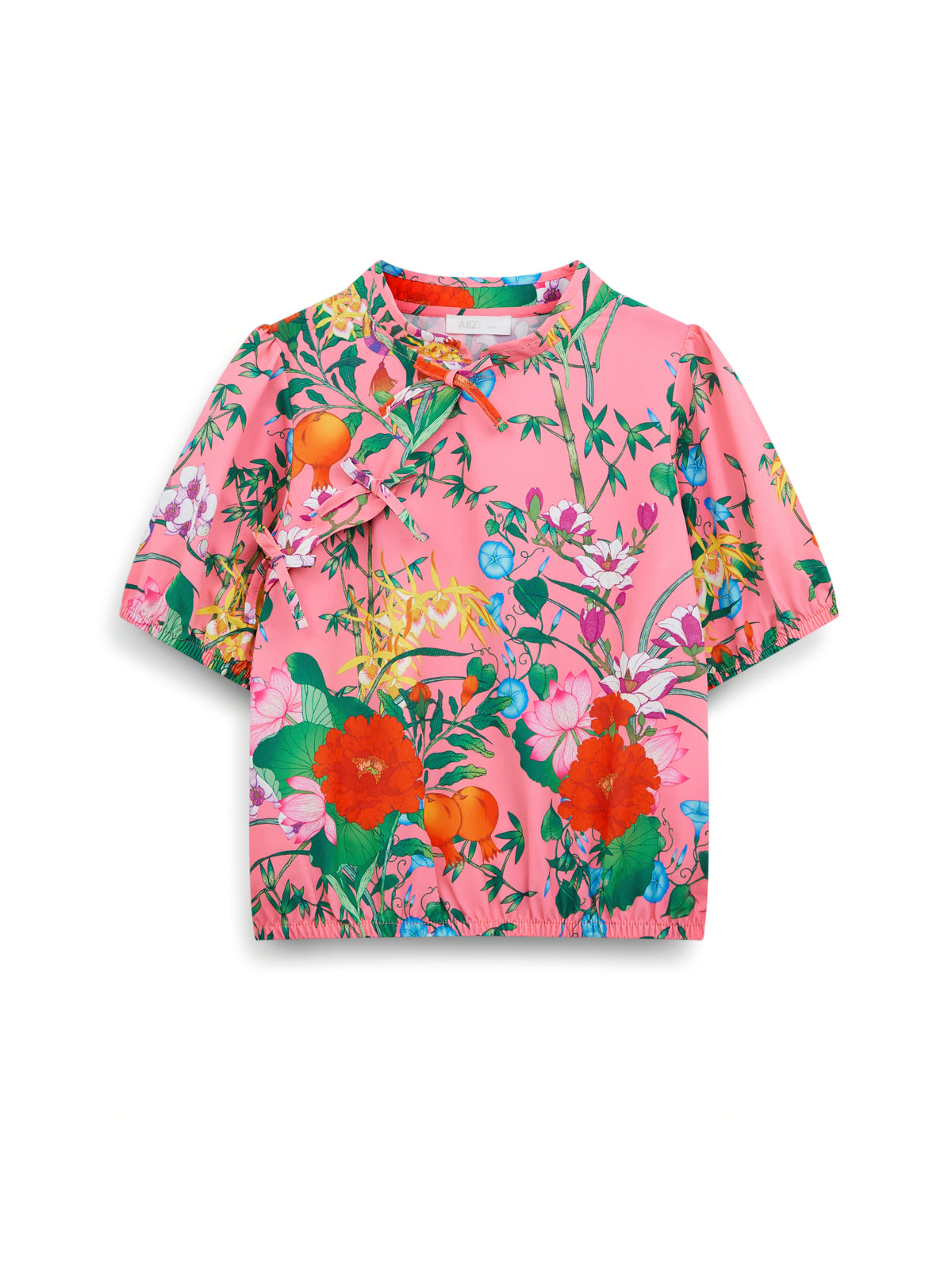 AIIZ Girl’s Printed Blouse with Bow Tie