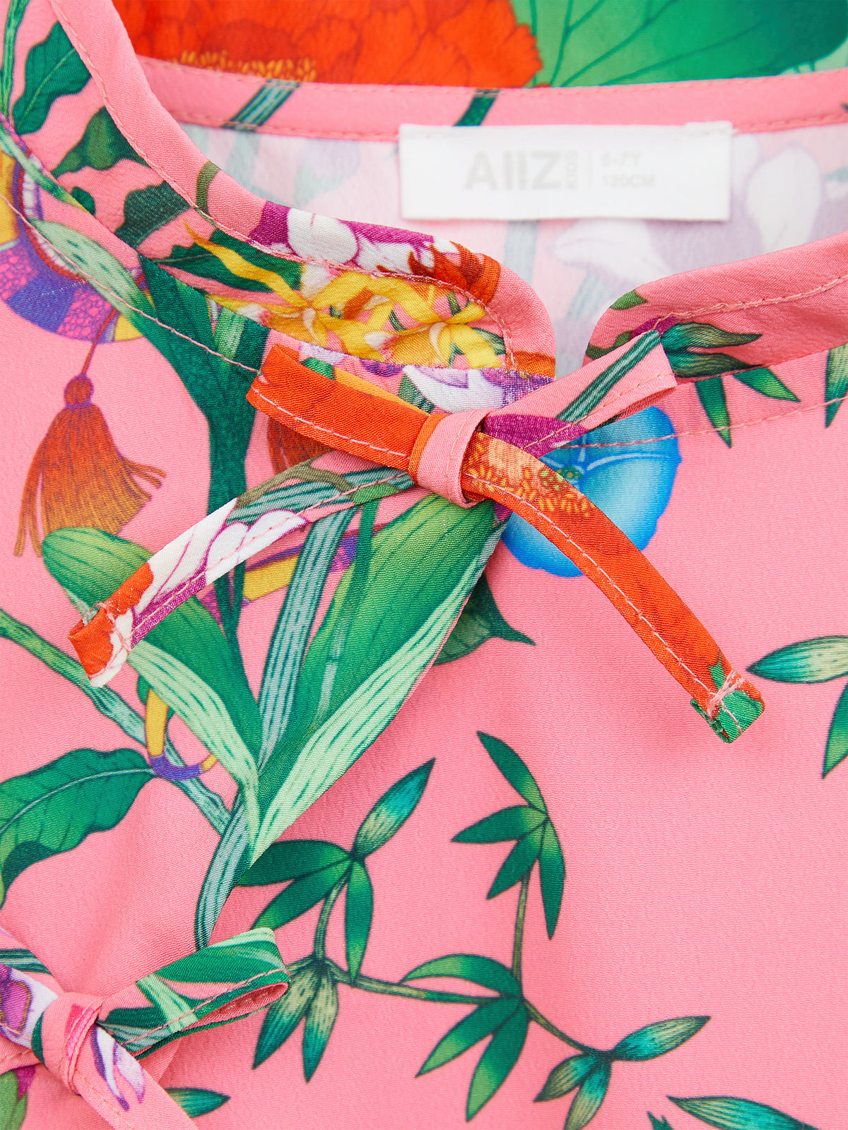AIIZ Girl’s Printed Blouse with Bow Tie