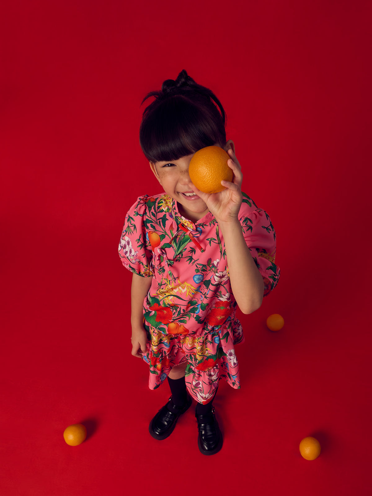 AIIZ Girl’s Printed Blouse with Bow Tie (Pink / 3-4Y)