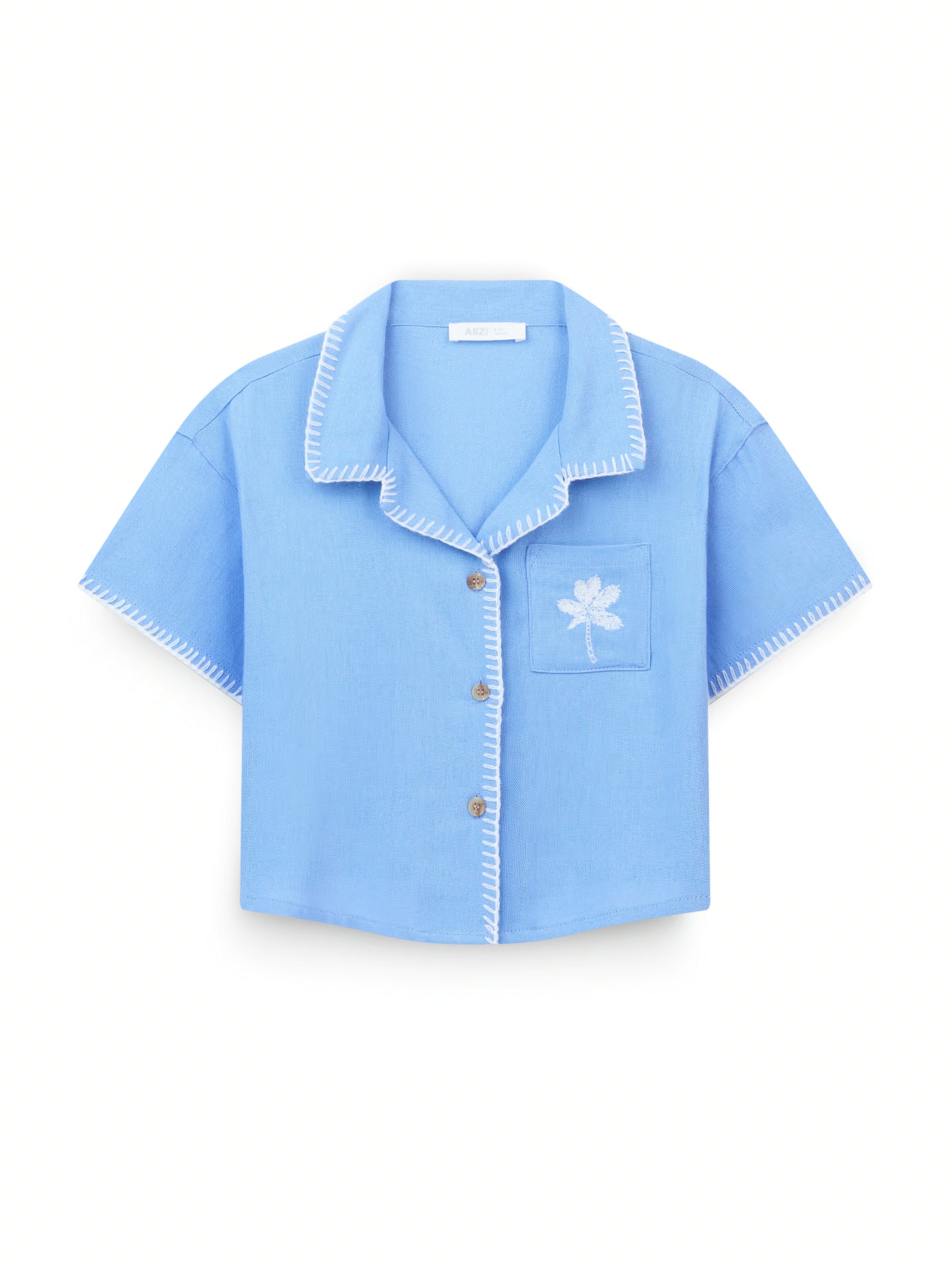AIIZ Girl's Embroidered Camp Collar Shirt