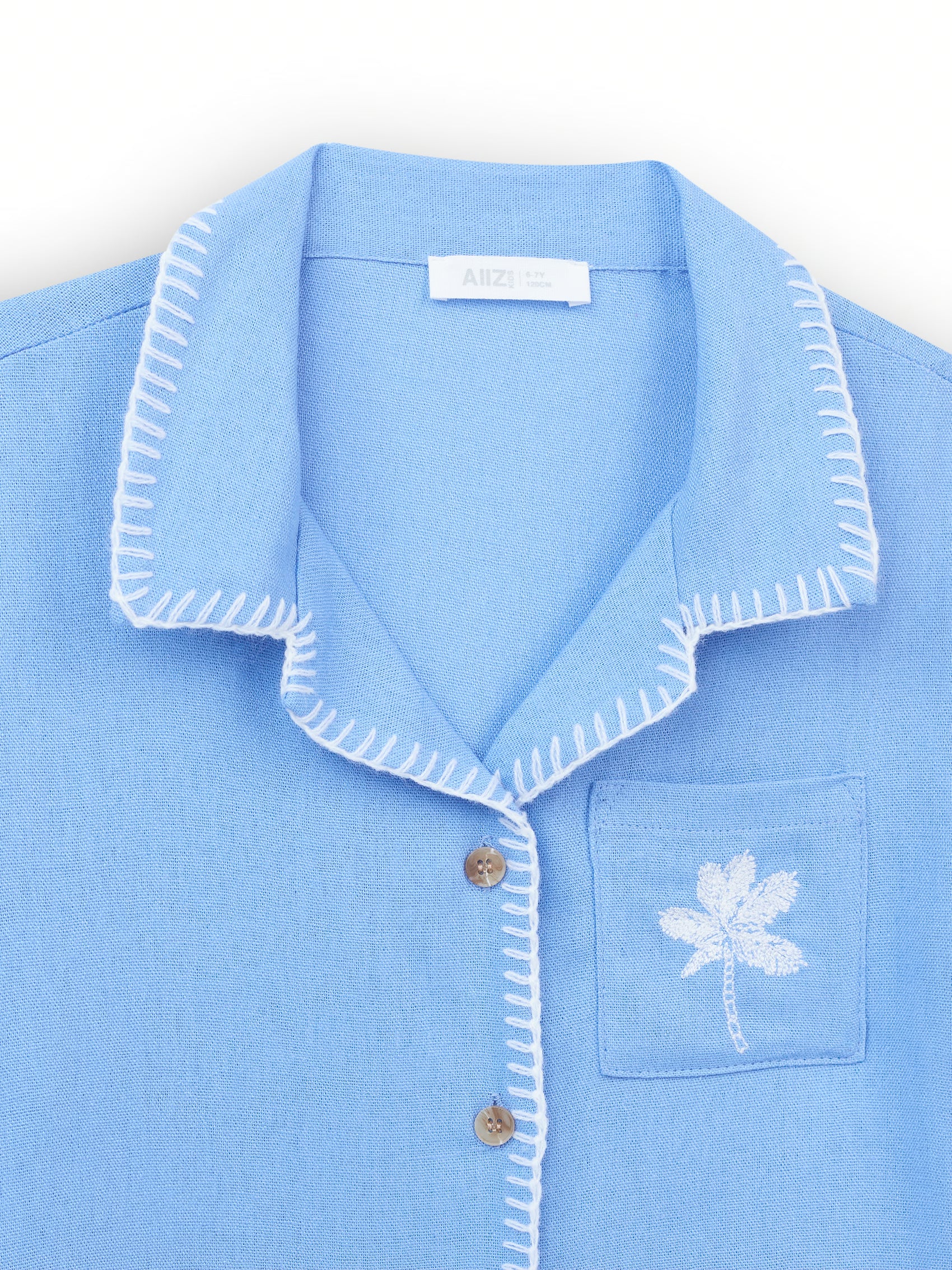 AIIZ Girl's Embroidered Camp Collar Shirt