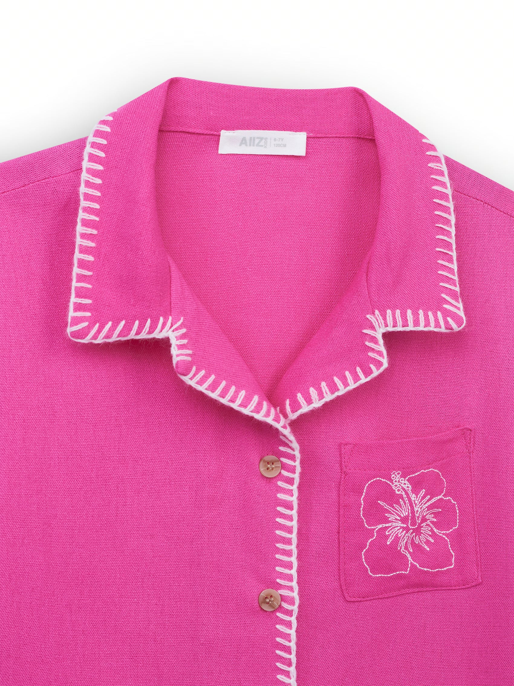 AIIZ Girl's Embroidered Camp Collar Shirt